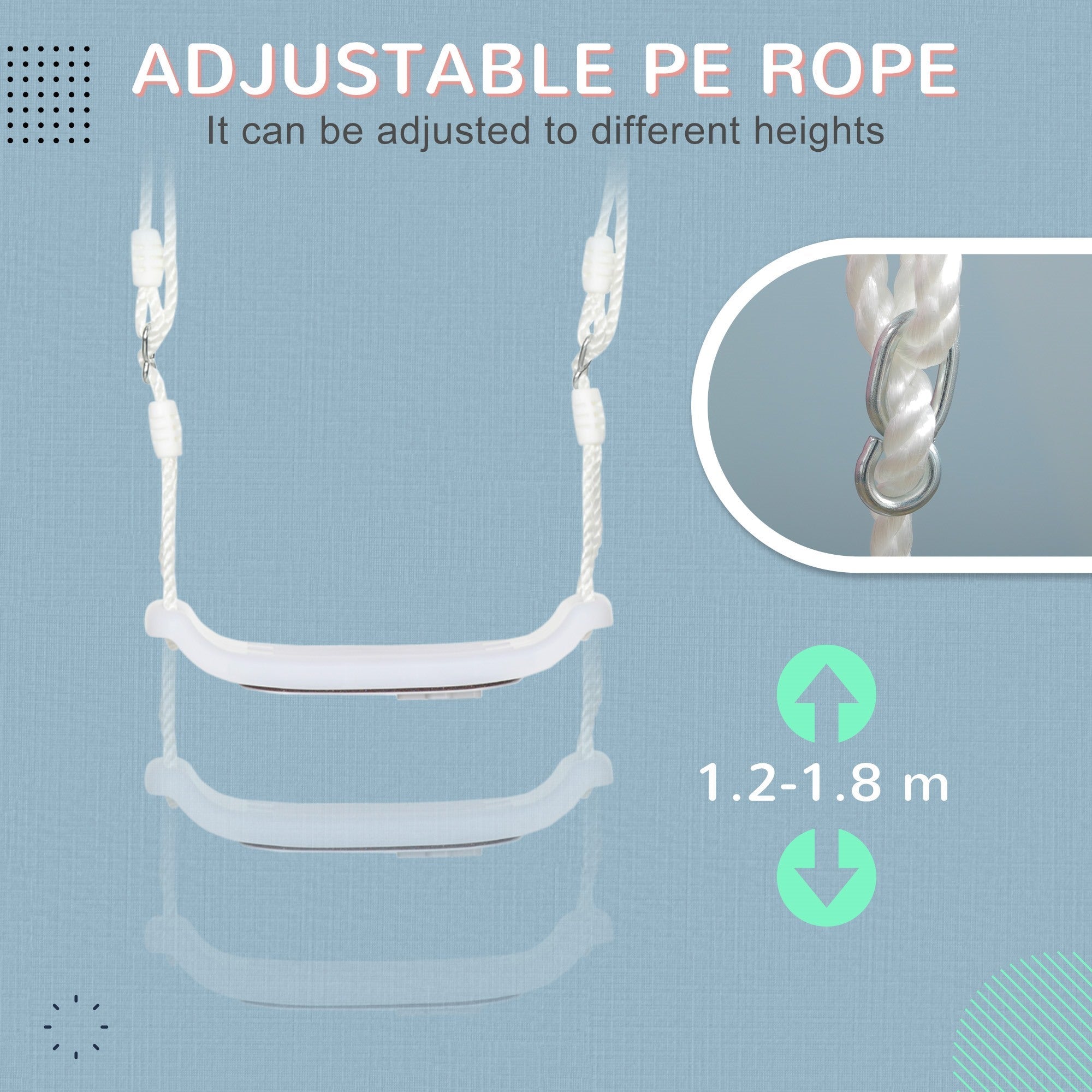Easycomfort Altalena per Bambini 9-36 Mesi in PP e PE with Corda Regolabile e Luci LED, 39x16.5x120-180 cm, white
