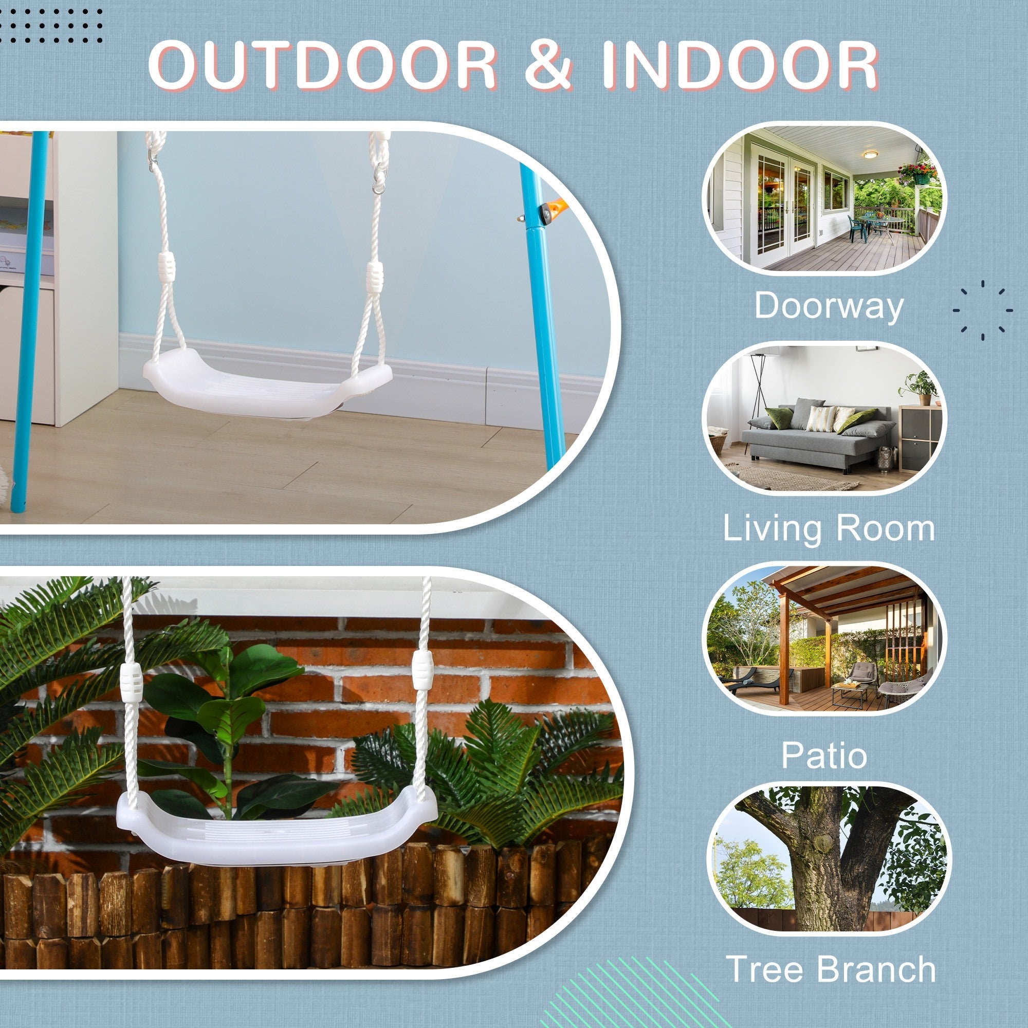 Easycomfort Altalena per Bambini 9-36 Mesi in PP e PE with Corda Regolabile e Luci LED, 39x16.5x120-180 cm, white
