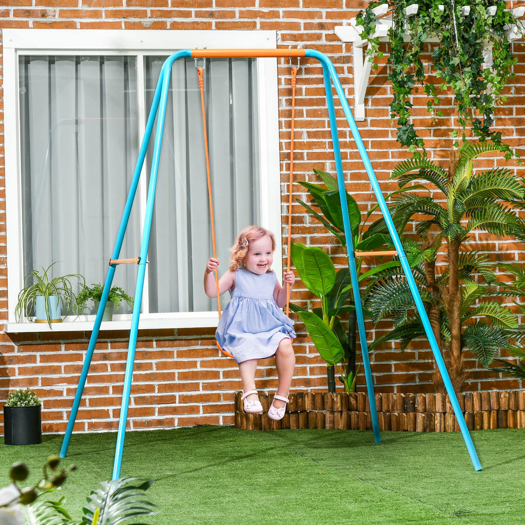 Easycomfort Altalena per Bambini 3-8 Anni da Giardino in Acciaio e PE with Seggiolino e Picchetti, 163x145x181 cm