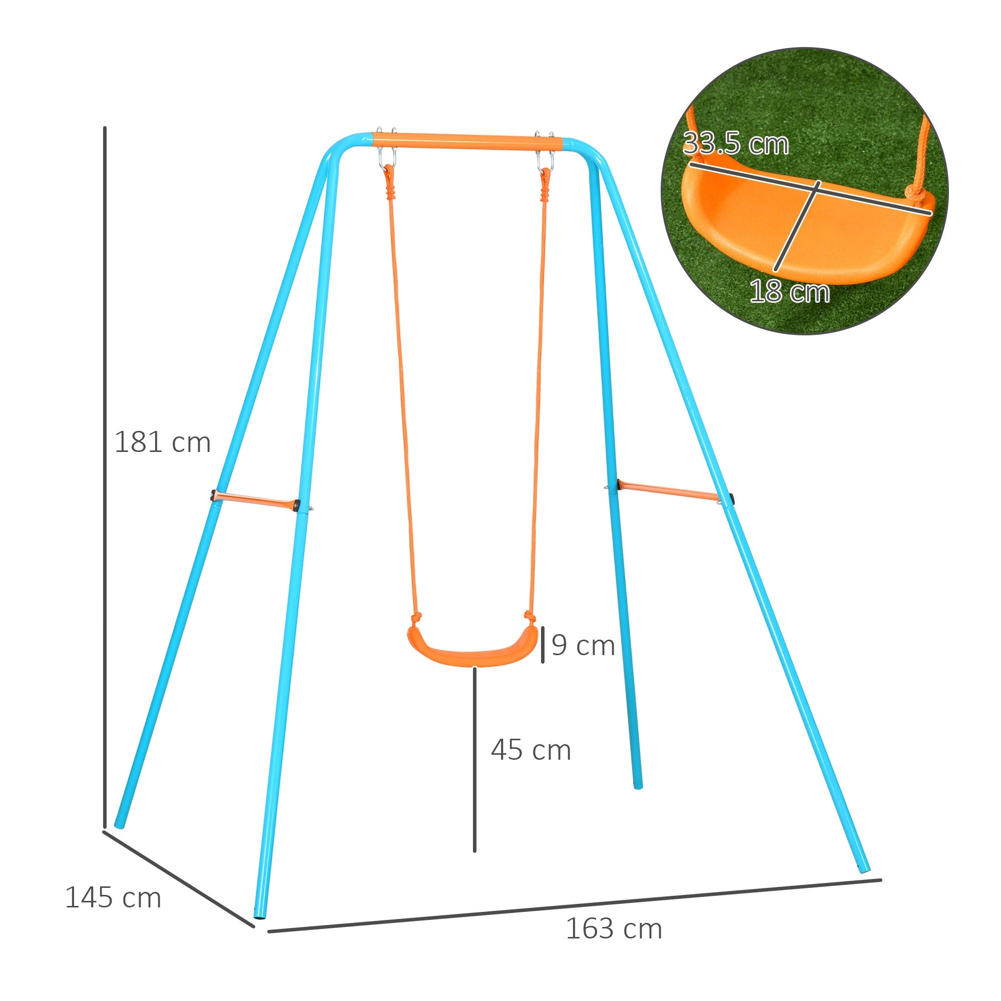 Easycomfort Altalena per Bambini 3-8 Anni da Giardino in Acciaio e PE with Seggiolino e Picchetti, 163x145x181 cm