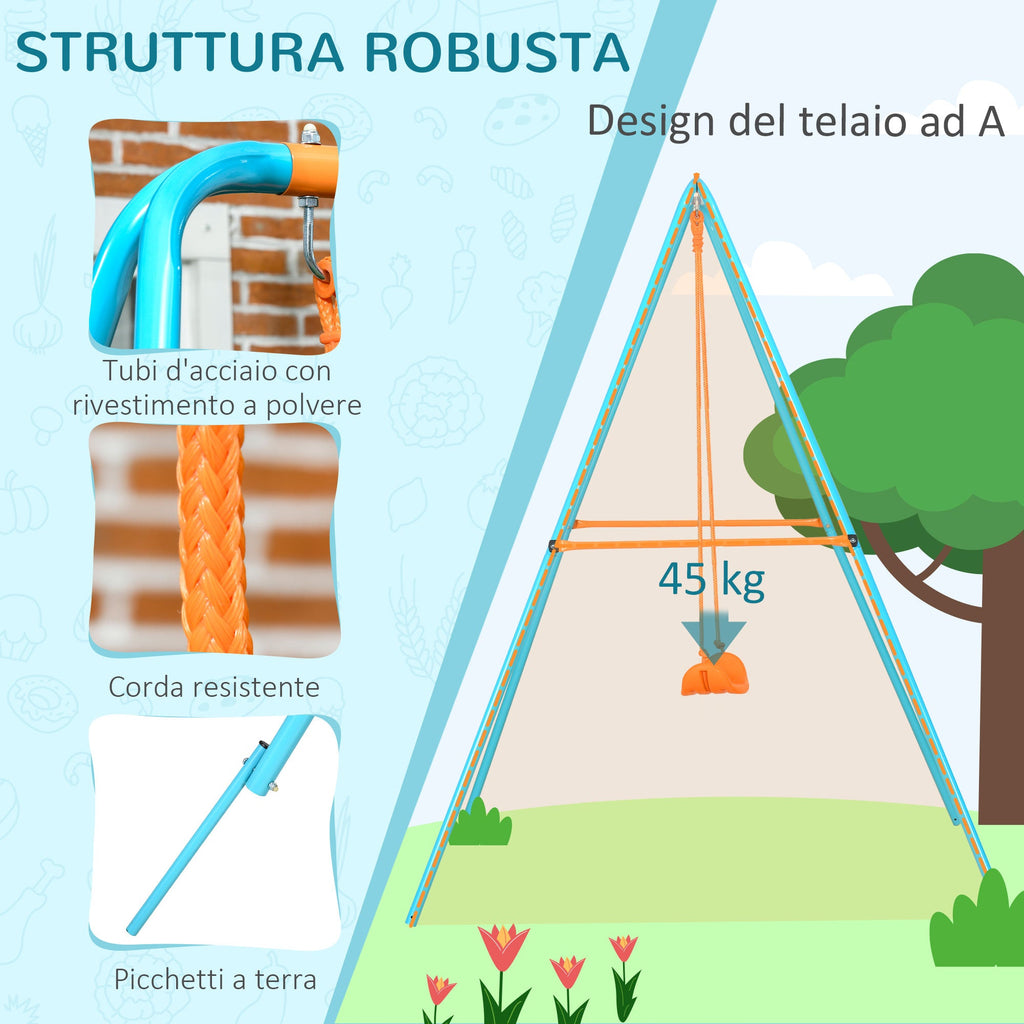 Easycomfort Altalena per Bambini 3-8 Anni da Giardino in Acciaio e PE with Seggiolino e Picchetti, 163x145x181 cm