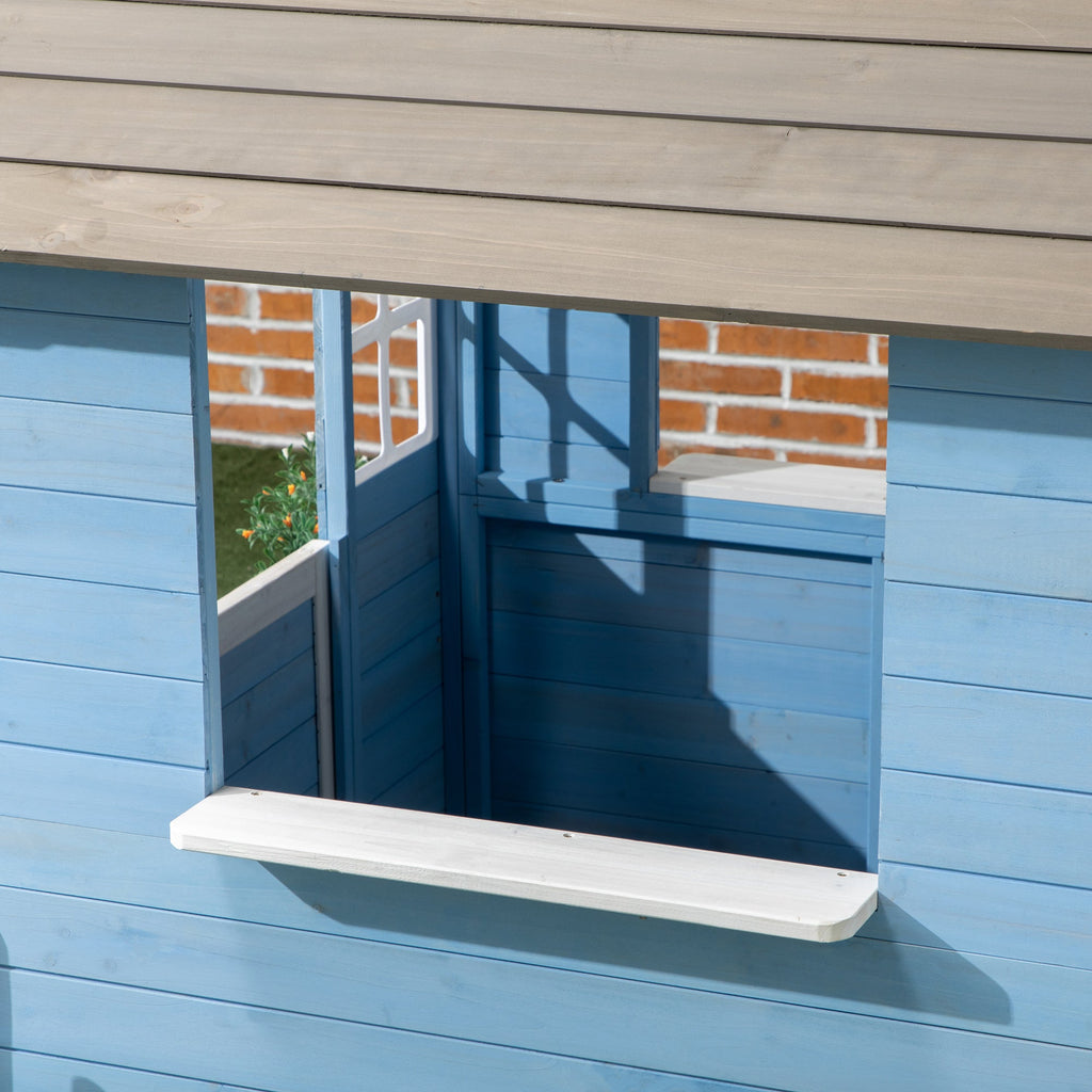 Easycomfort Casa per Bimbi 3-7 Anni with Staccionata, Portavasi, Porta e Finestre, in Legno di Abete, 151x112.5x142 cm, Blu