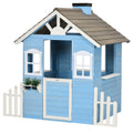 Easycomfort Casa per Bimbi 3-7 Anni with Staccionata, Portavasi, Porta e Finestre, in Legno di Abete, 151x112.5x142 cm, Blu