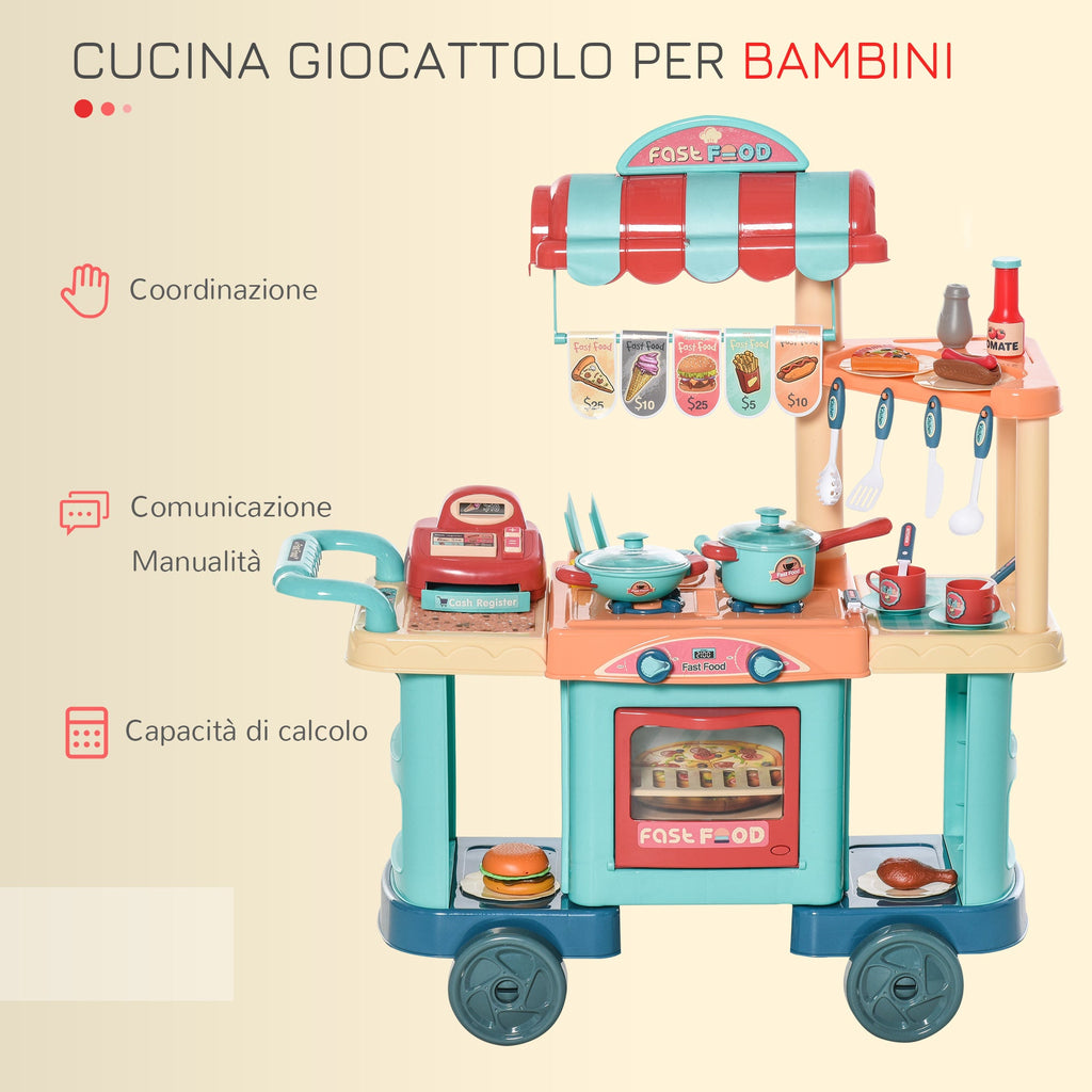 Easycomfort Cucina Giocattolo Per Bambini 3-6 Anni, Caffetteria Ristorante with 50 Accessori Inclusi, 79.5 x 33 x 90.5cm