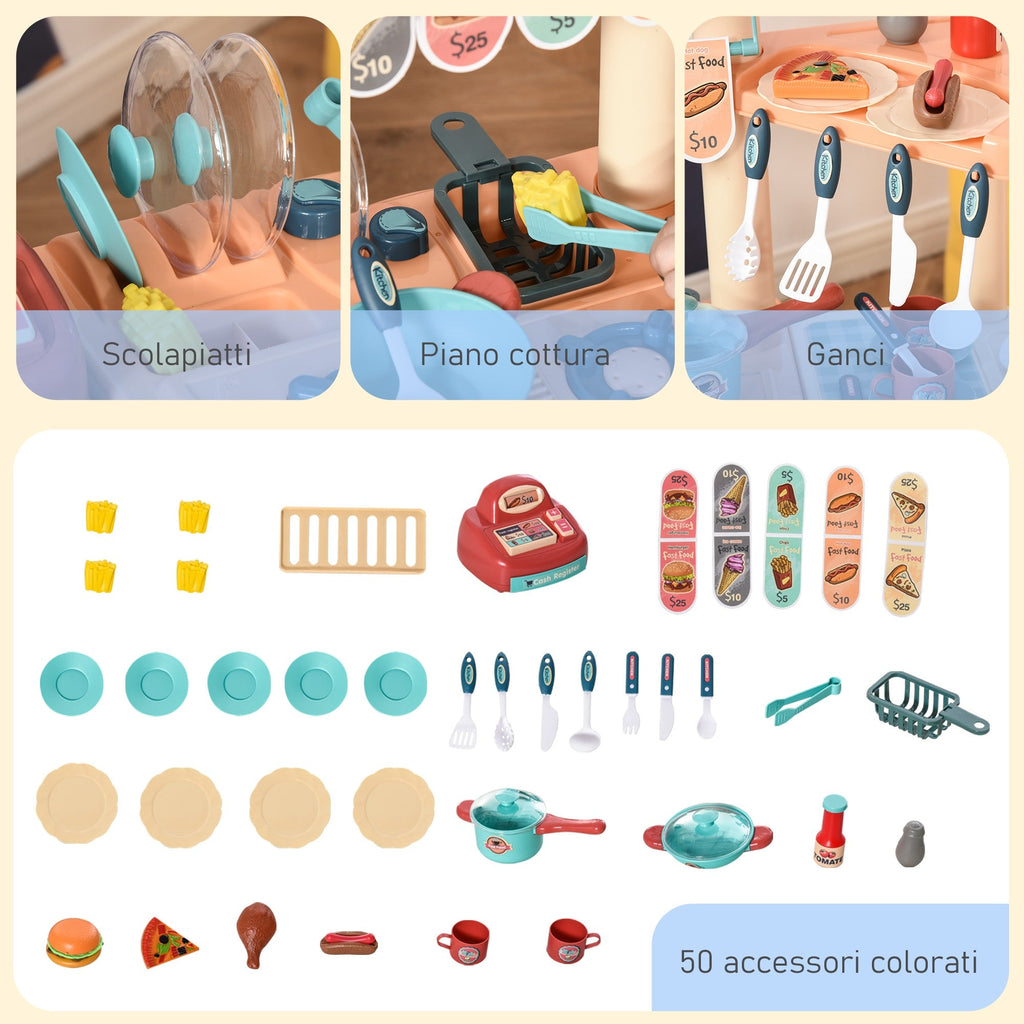 Easycomfort Cucina Giocattolo Per Bambini 3-6 Anni, Caffetteria Ristorante with 50 Accessori Inclusi, 79.5 x 33 x 90.5cm