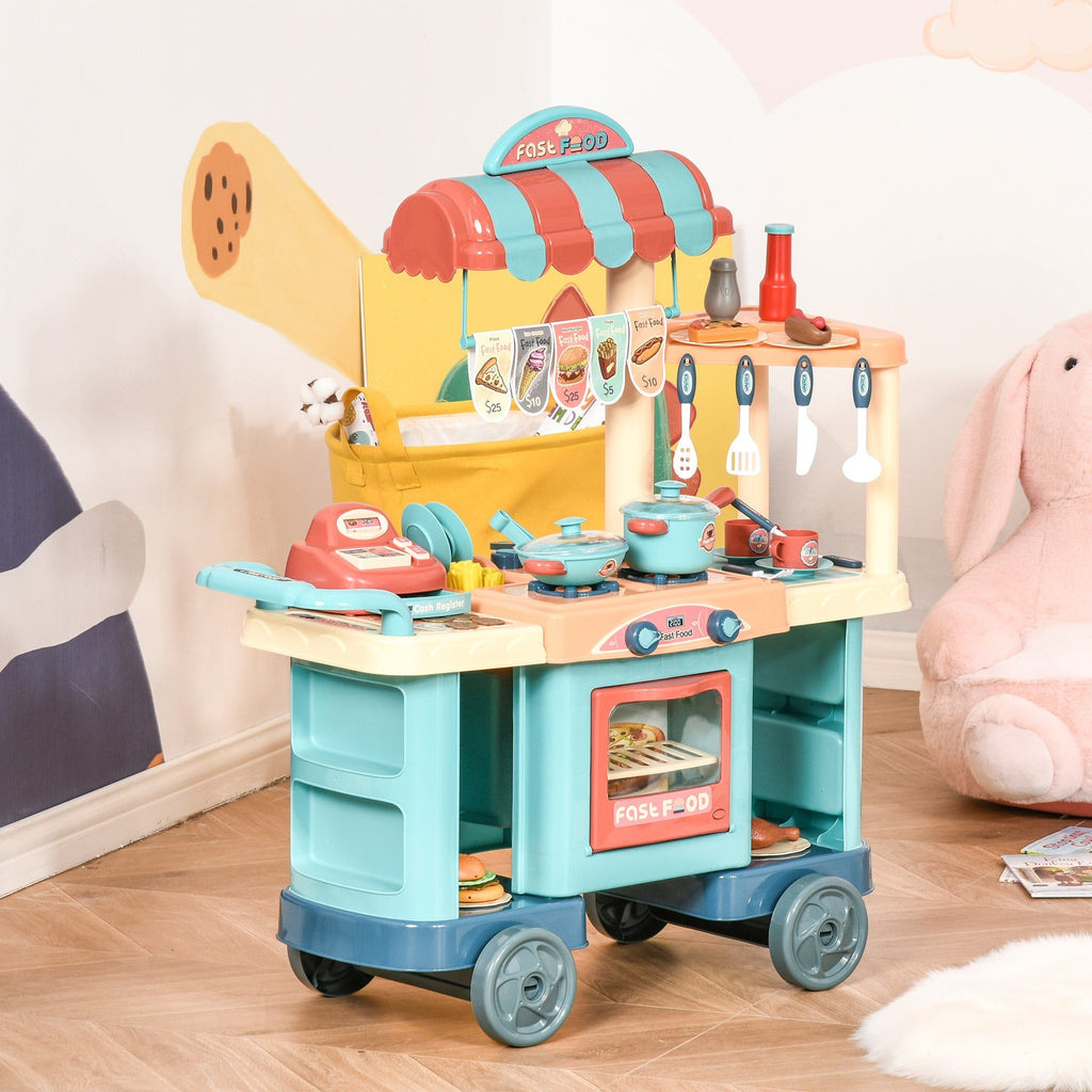 Easycomfort Cucina Giocattolo Per Bambini 3-6 Anni, Caffetteria Ristorante with 50 Accessori Inclusi, 79.5 x 33 x 90.5cm