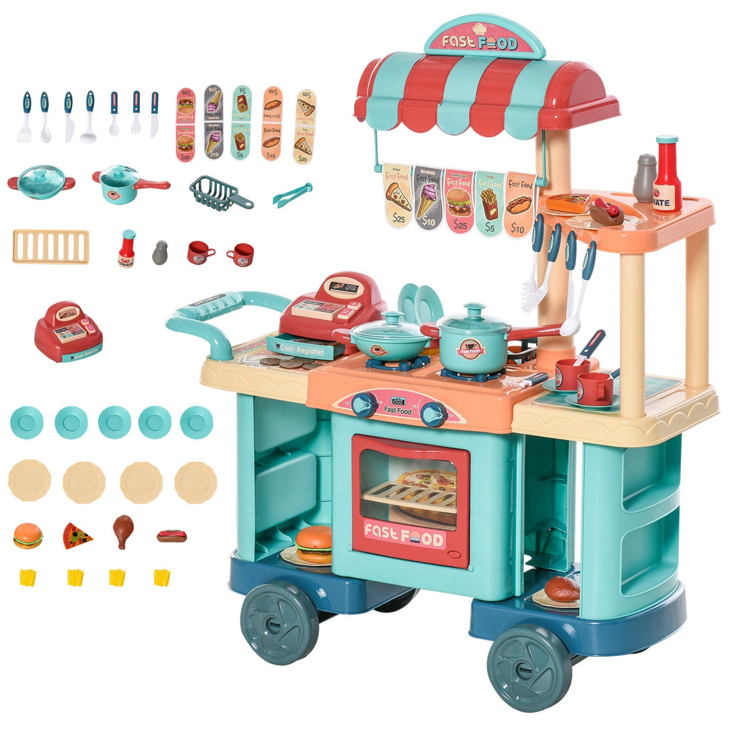Easycomfort Cucina Giocattolo Per Bambini 3-6 Anni, Caffetteria Ristorante with 50 Accessori Inclusi, 79.5 x 33 x 90.5cm