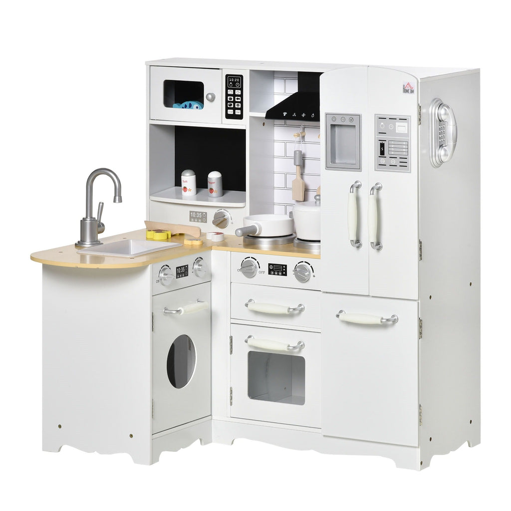 Easycomfort Cucina Giocattolo in Legno per Bambini 3-6 Anni con 14 Accessori, Forno e Lavandino, 82x65x87 cm, Bianco