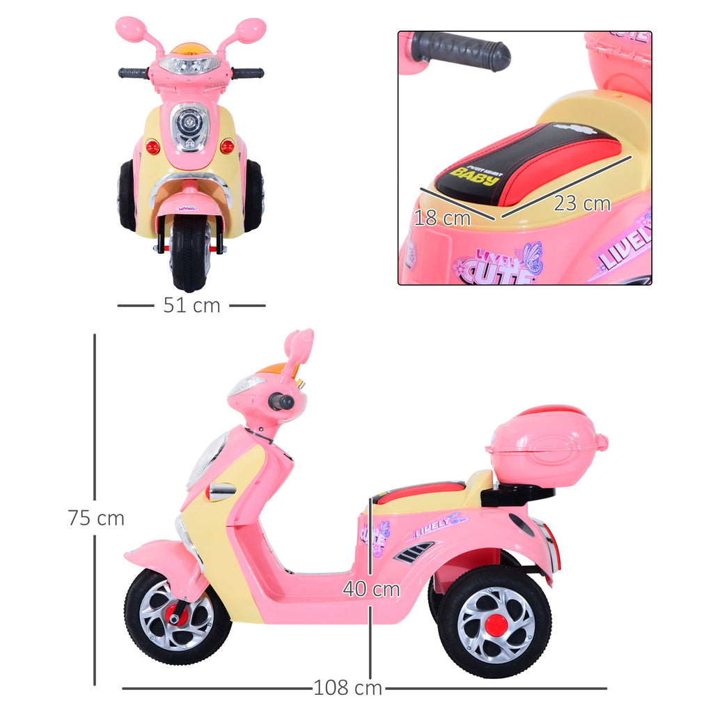 EasyComfort elektrische kindermotor 6V 3 km/h, 3-wiel, roze