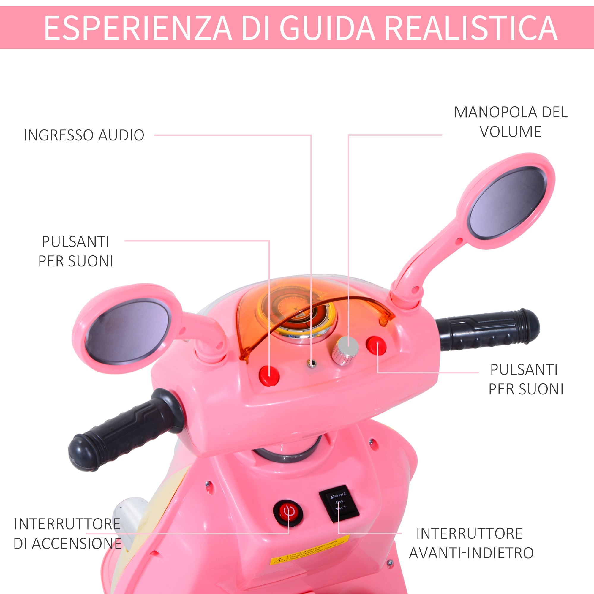 EasyComfort elektrische kindermotor 6V 3 km/h, 3-wiel, roze