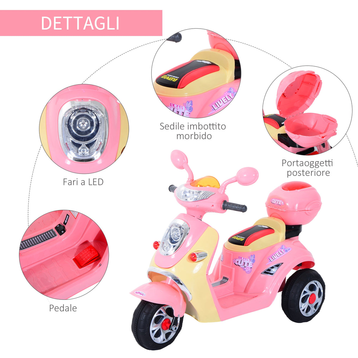 EasyComfort elektrische kindermotor 6V 3 km/h, 3-wiel, roze