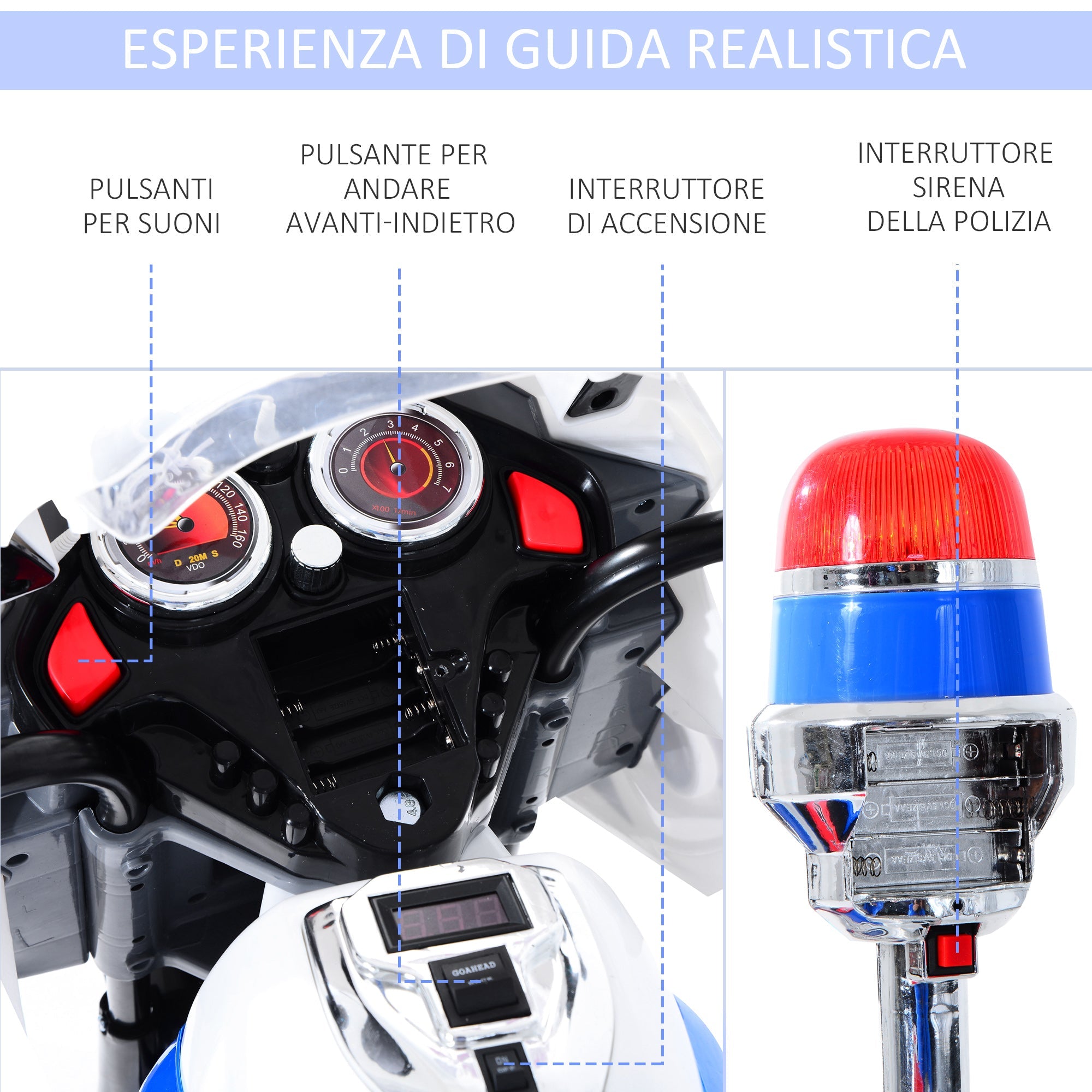 Easycomfort Moto Elettrica per Bambini da 3-5 Anni Motorino Elettrico Giocattolo 3 Ruote with Musica, Velocità 3KM/h, Luci 112×51×72.5cm