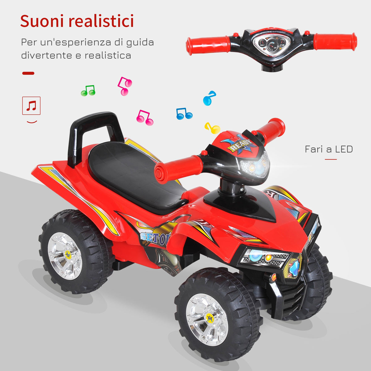 EasyComfort kinderquad met claxon, muziek en lichten 60x38x42 cm rood