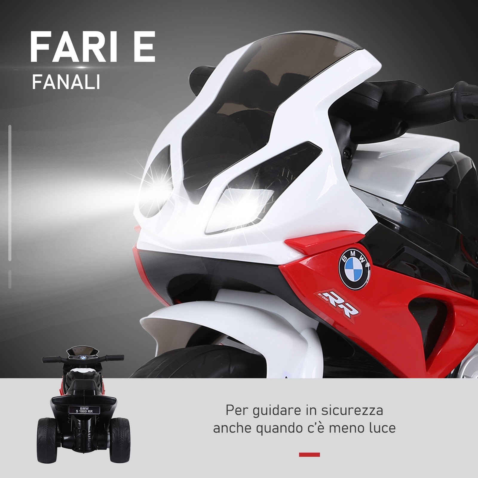 Easycomfort Moto Elettrica per Bambini Max. 20kg with Licenza BMW, 3 Ruote, Batteria Ricaricabile 6V, white Rosso, 66x37x44cm