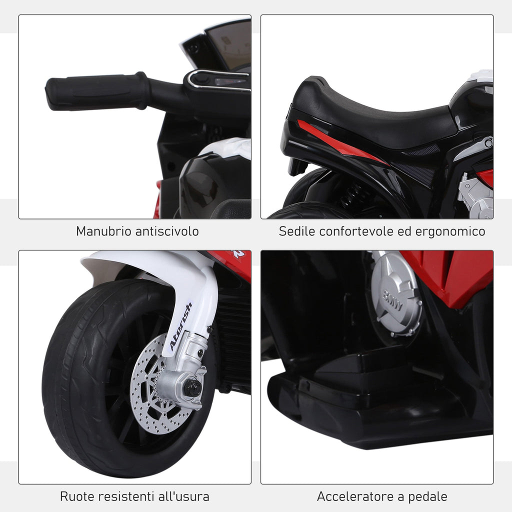 Easycomfort Moto Elettrica per Bambini Max. 20kg with Licenza BMW, 3 Ruote, Batteria Ricaricabile 6V, white Rosso, 66x37x44cm
