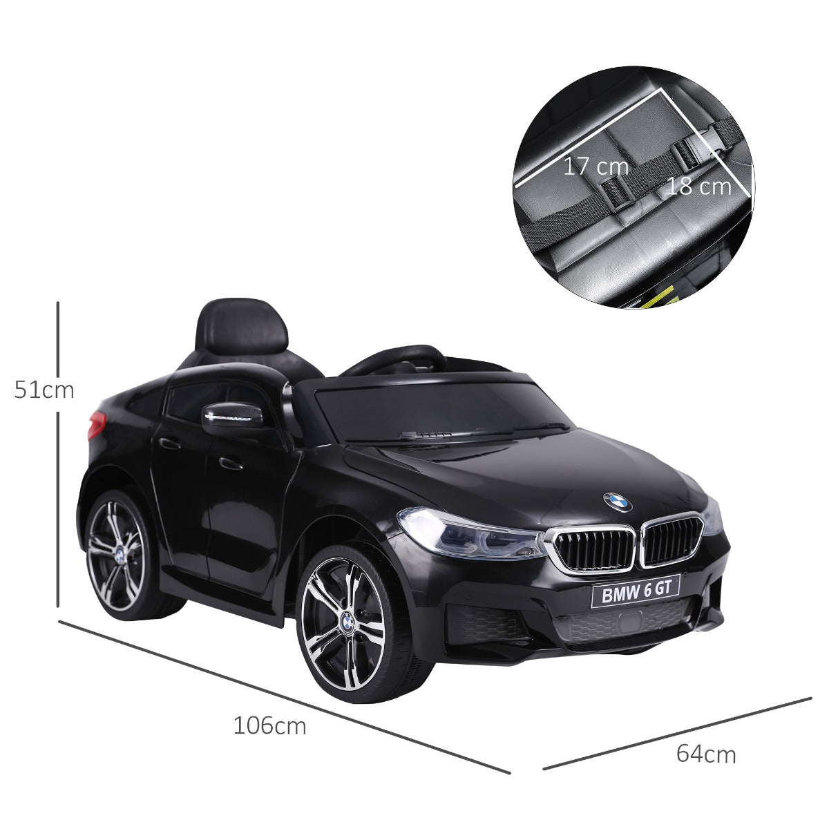 BMW 6GT elektrische kinderauto 6 V met afstandsbediening - zwart