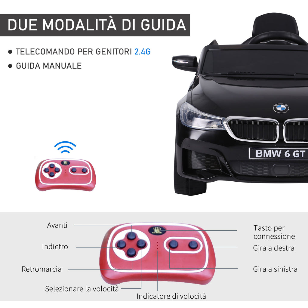 BMW 6GT elektrische kinderauto 6 V met afstandsbediening - zwart