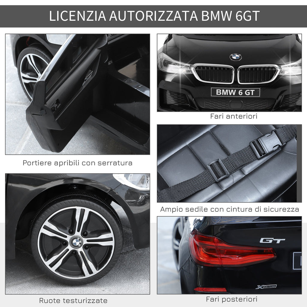 BMW 6GT elektrische kinderauto 6 V met afstandsbediening - zwart
