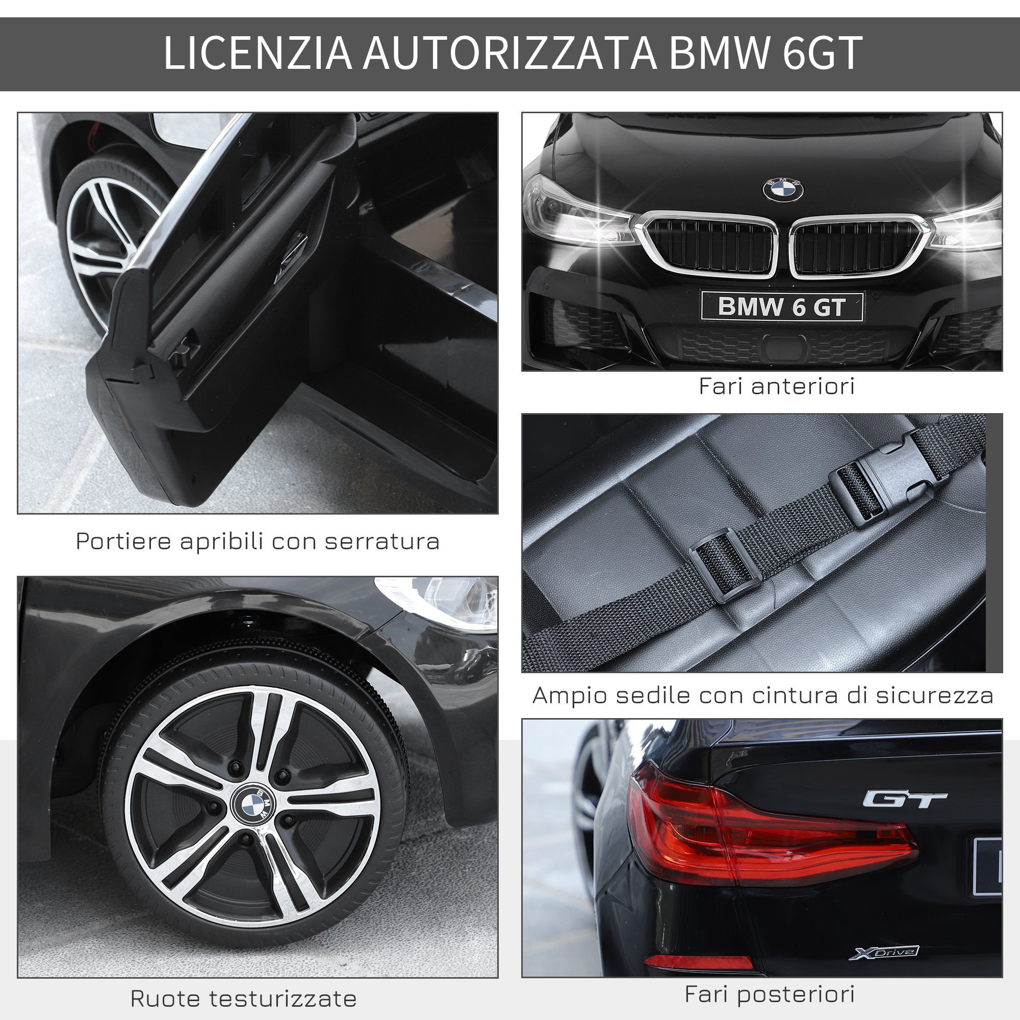 BMW 6GT elektrische kinderauto 6 V met afstandsbediening - zwart