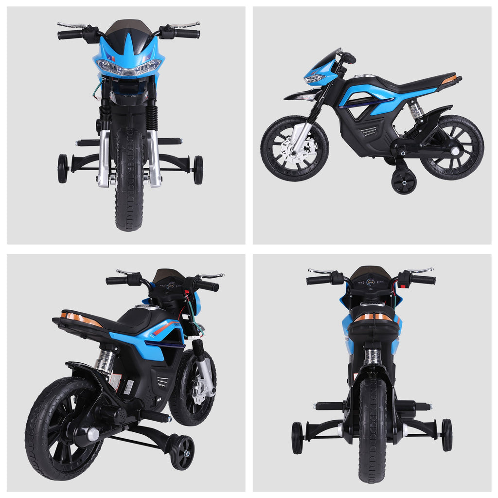 Easycomfort Moto Elettrica per Bambini da 6V with Rotelle e Fari, in PP e Metallo, 105x52.3x62.3 cm, Azzurro e black