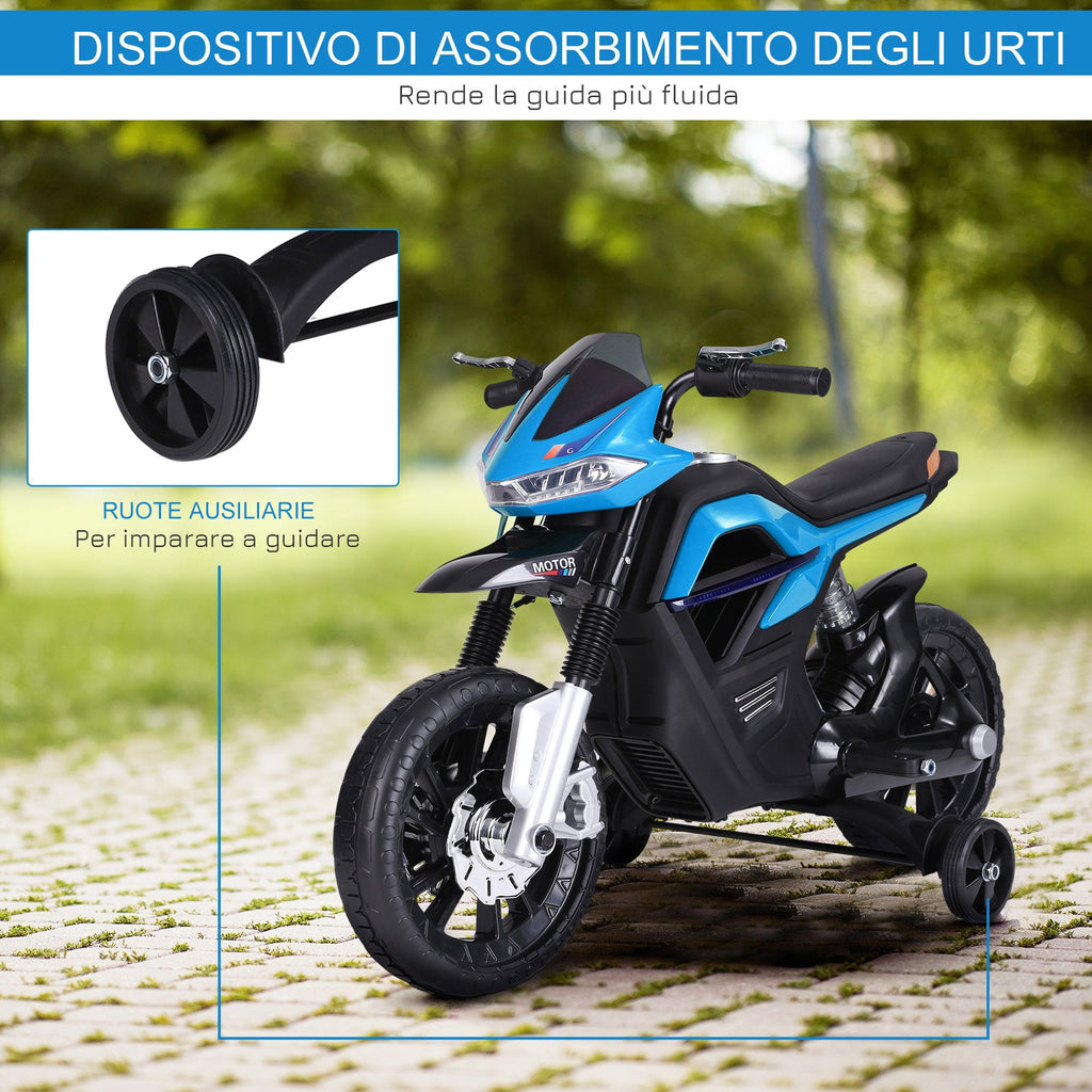 Easycomfort Moto Elettrica per Bambini da 6V with Rotelle e Fari, in PP e Metallo, 105x52.3x62.3 cm, Azzurro e black