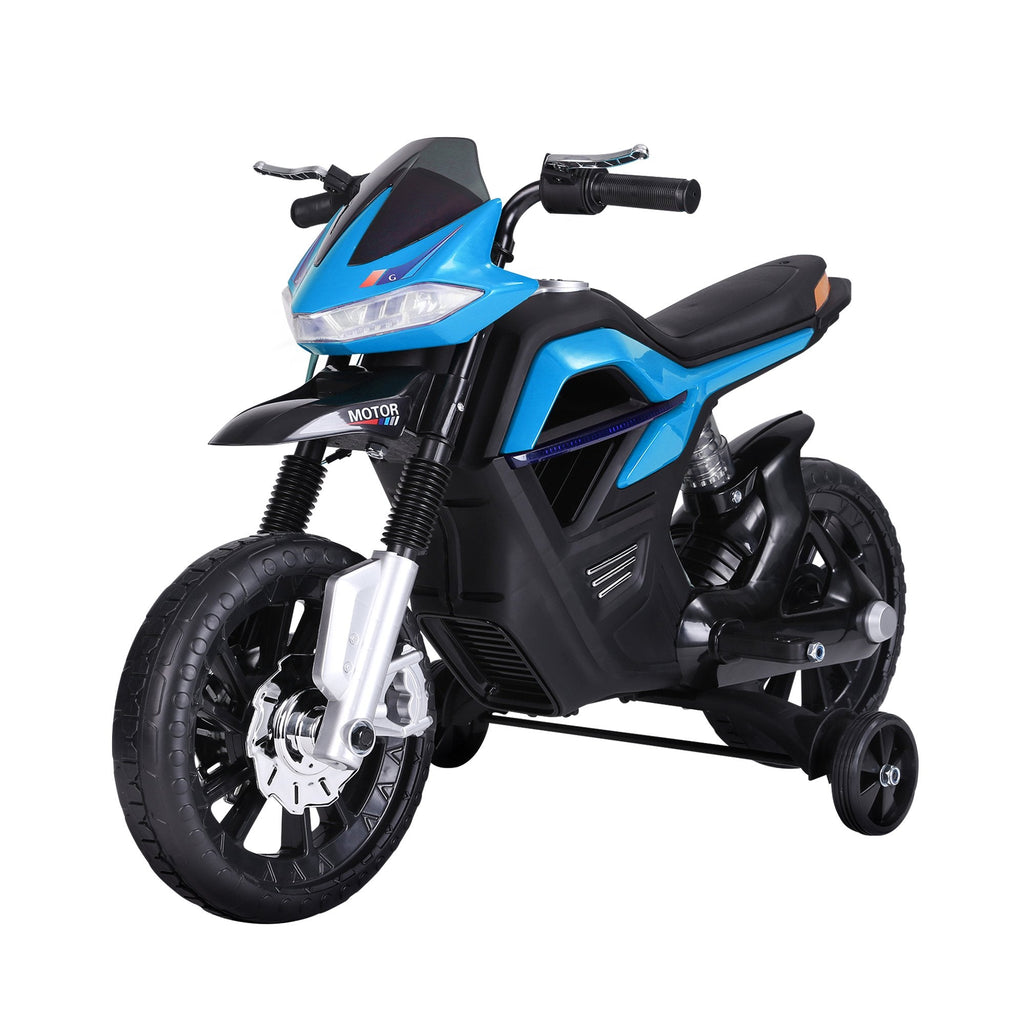 Easycomfort Moto Elettrica per Bambini da 6V with Rotelle e Fari, in PP e Metallo, 105x52.3x62.3 cm, Azzurro e black
