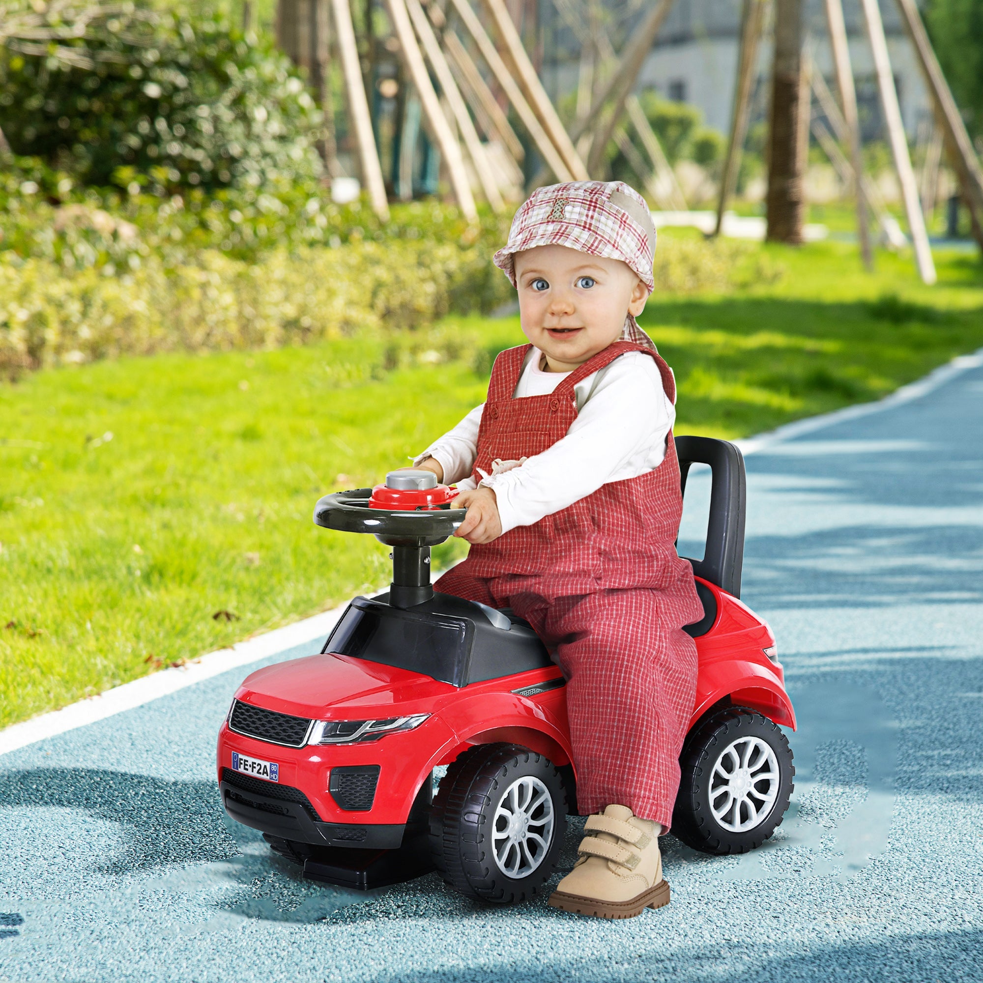Easycomfort Macchina Cavalcabile Giocattolo per Bambini 12-36 Mesi, Macchina a Spinta with Vano Contenitore e Schienale, Rossa