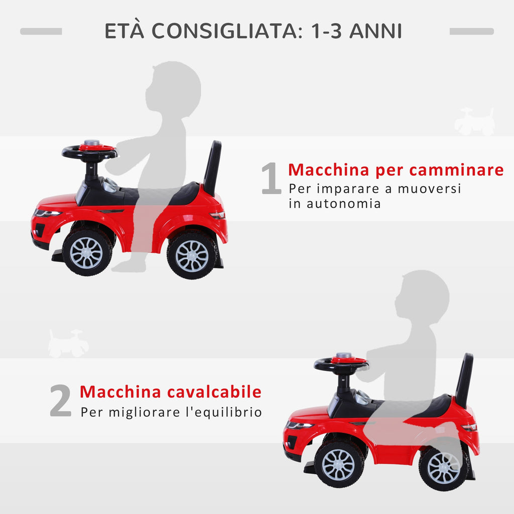 Easycomfort Macchina Cavalcabile Giocattolo per Bambini 12-36 Mesi, Macchina a Spinta with Vano Contenitore e Schienale, Rossa