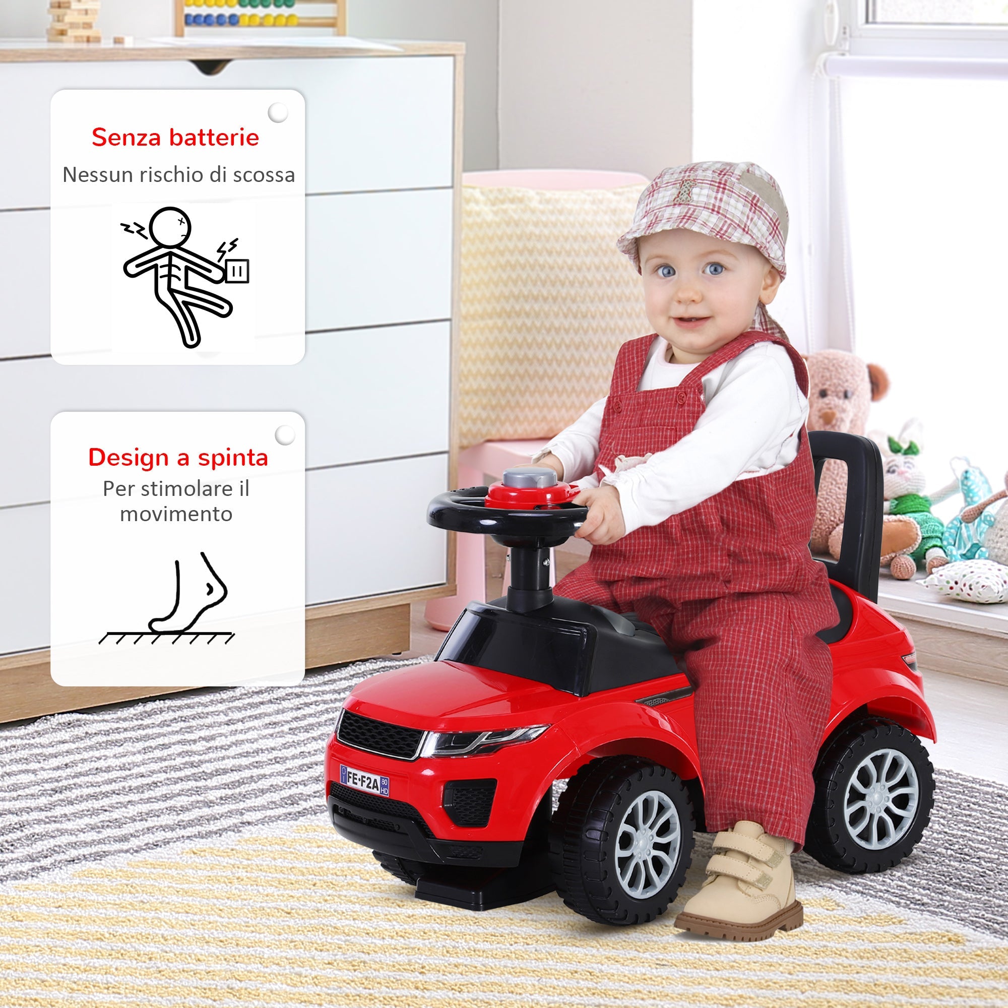 Easycomfort Macchina Cavalcabile Giocattolo per Bambini 12-36 Mesi, Macchina a Spinta with Vano Contenitore e Schienale, Rossa