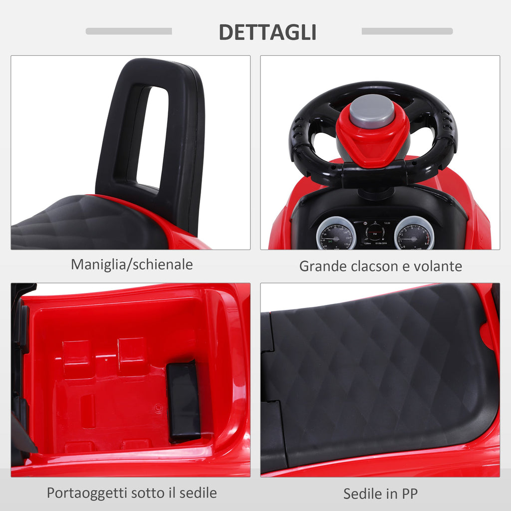Easycomfort Macchina Cavalcabile Giocattolo per Bambini 12-36 Mesi, Macchina a Spinta with Vano Contenitore e Schienale, Rossa