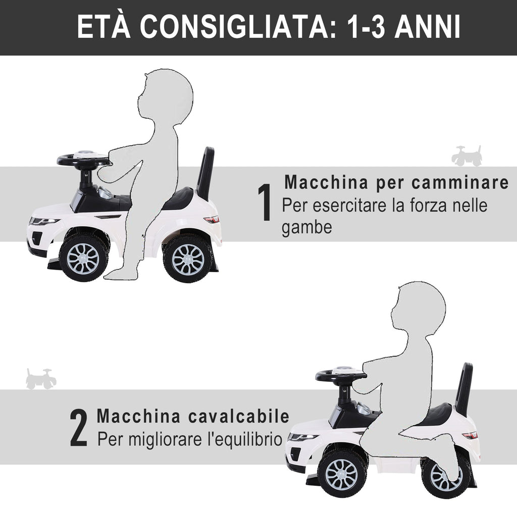 Easycomfort Macchina Cavalcabile Giocattolo per Bambini 12-36 Mesi, Macchina a Spinta with Vano Contenitore e Schienale, Bianca