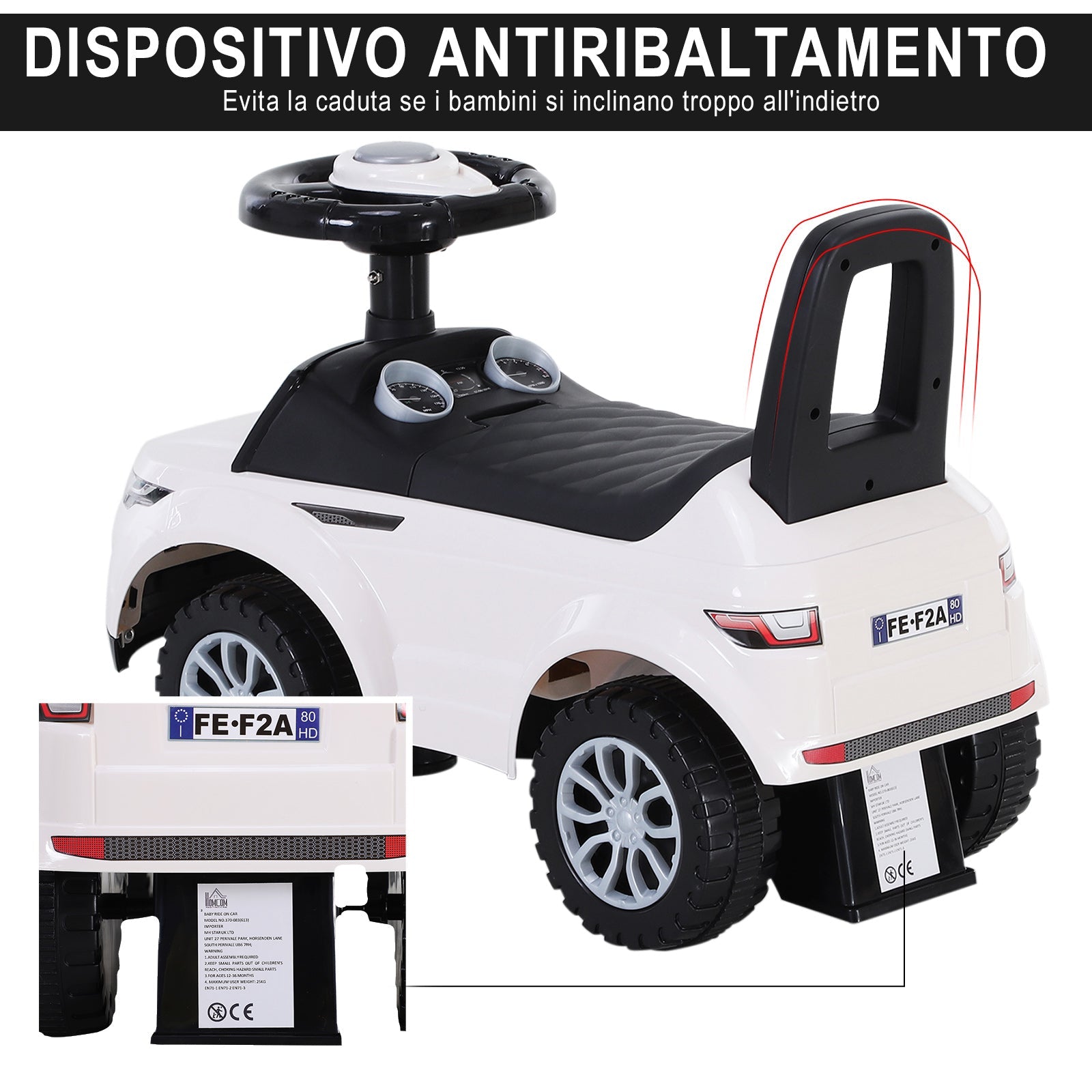 Easycomfort Macchina Cavalcabile Giocattolo per Bambini 12-36 Mesi, Macchina a Spinta with Vano Contenitore e Schienale, Bianca