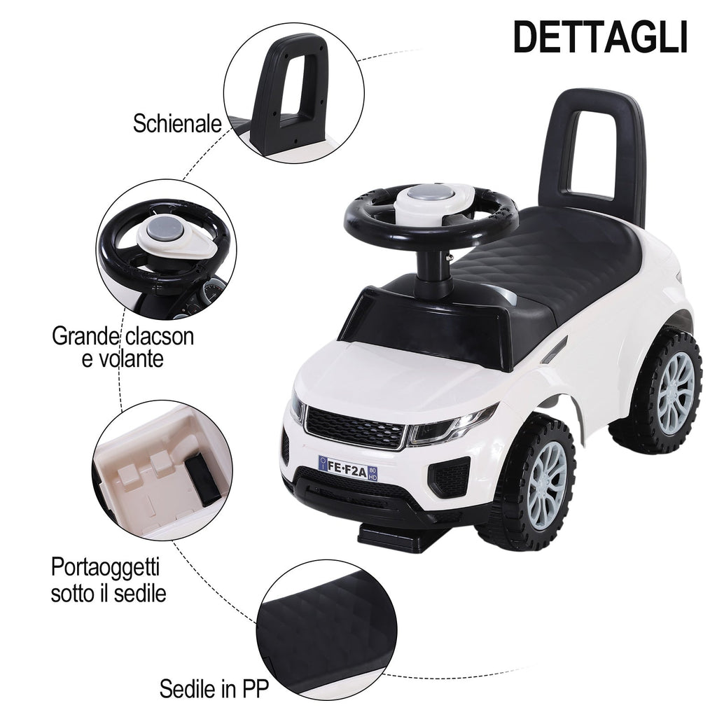 Easycomfort Macchina Cavalcabile Giocattolo per Bambini 12-36 Mesi, Macchina a Spinta with Vano Contenitore e Schienale, Bianca