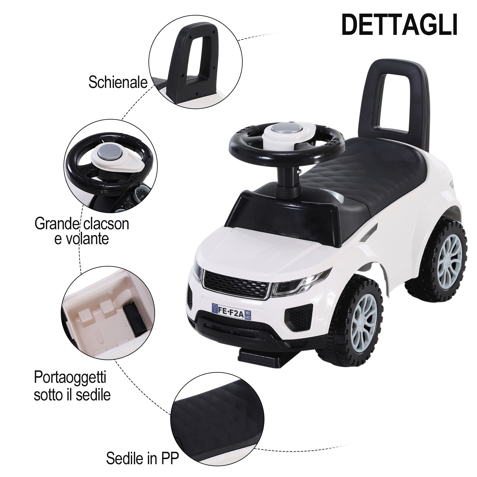 Easycomfort Macchina Cavalcabile Giocattolo per Bambini 12-36 Mesi, Macchina a Spinta with Vano Contenitore e Schienale, Bianca