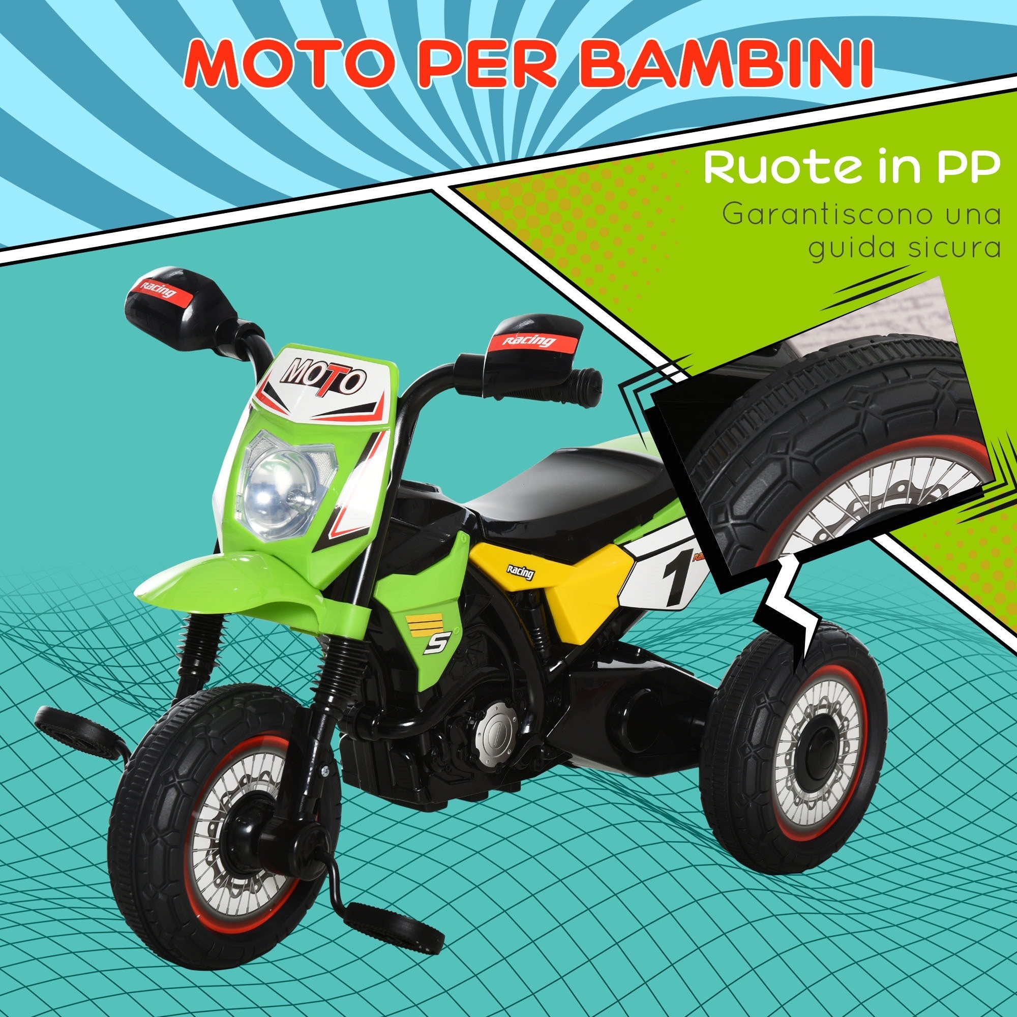 EasyComfort driewieler motorstijl met licht en geluid 71x40x51 cm groen