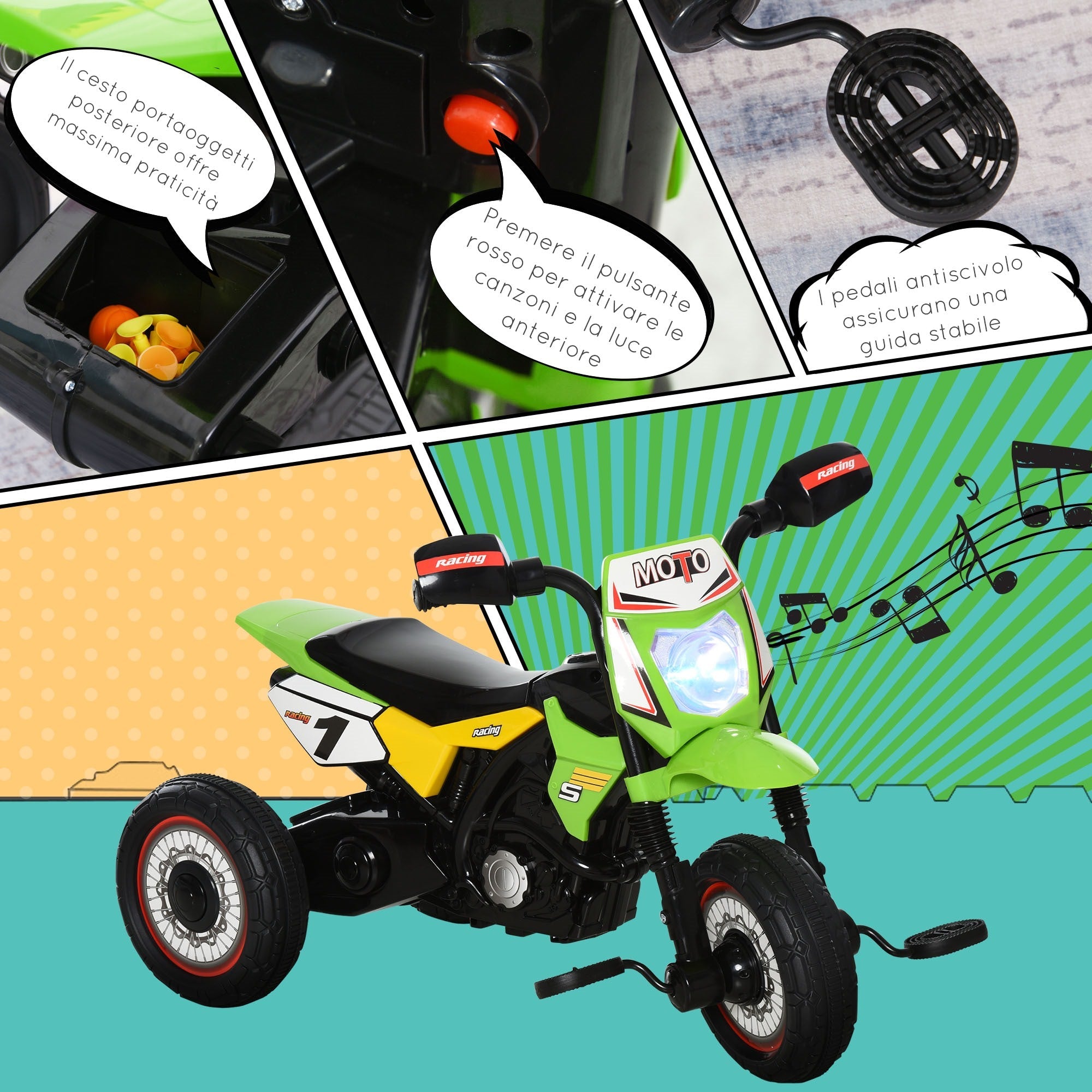 EasyComfort driewieler motorstijl met licht en geluid 71x40x51 cm groen