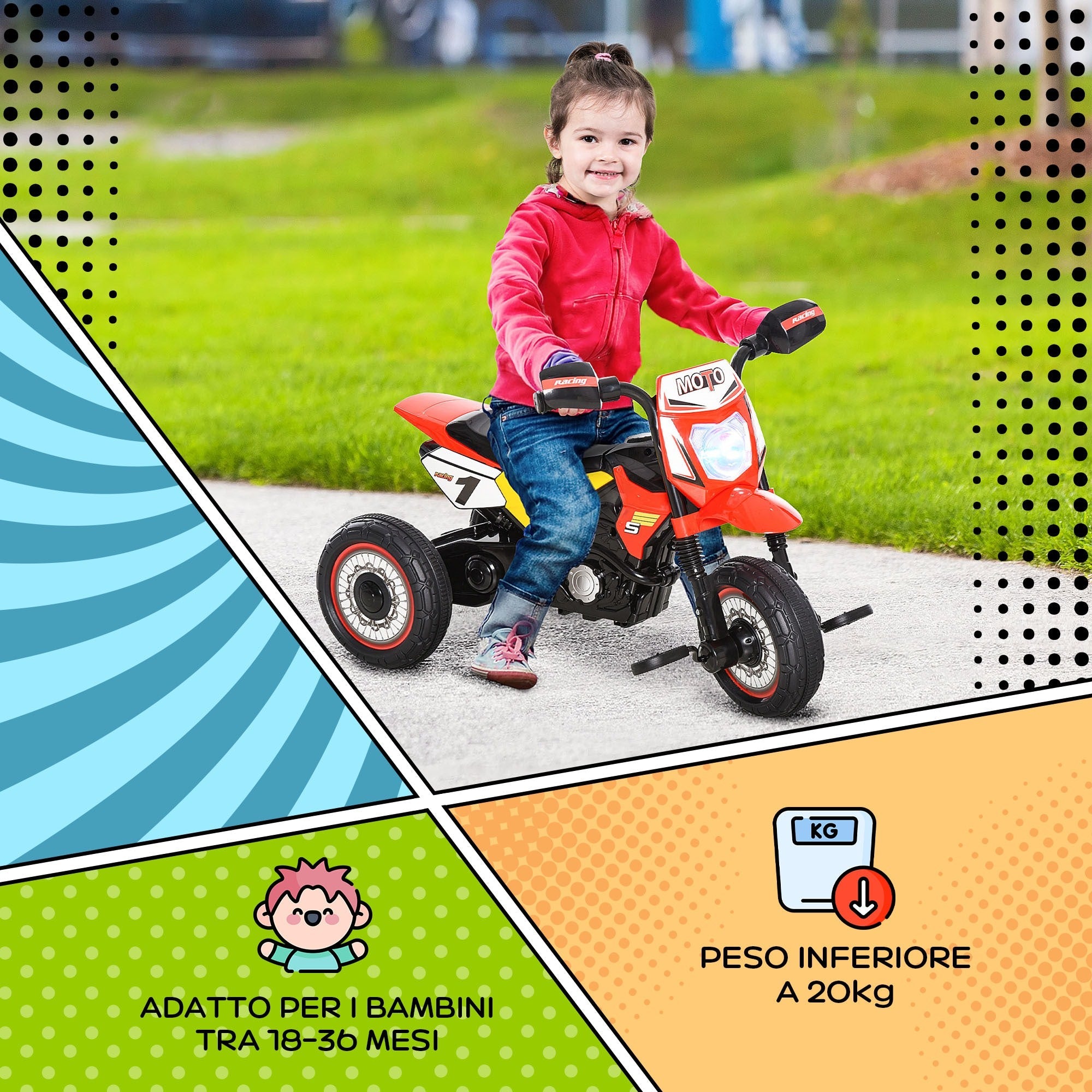 EasyComfort kinderdriewieler motorstijl 18–36 mnd - rood