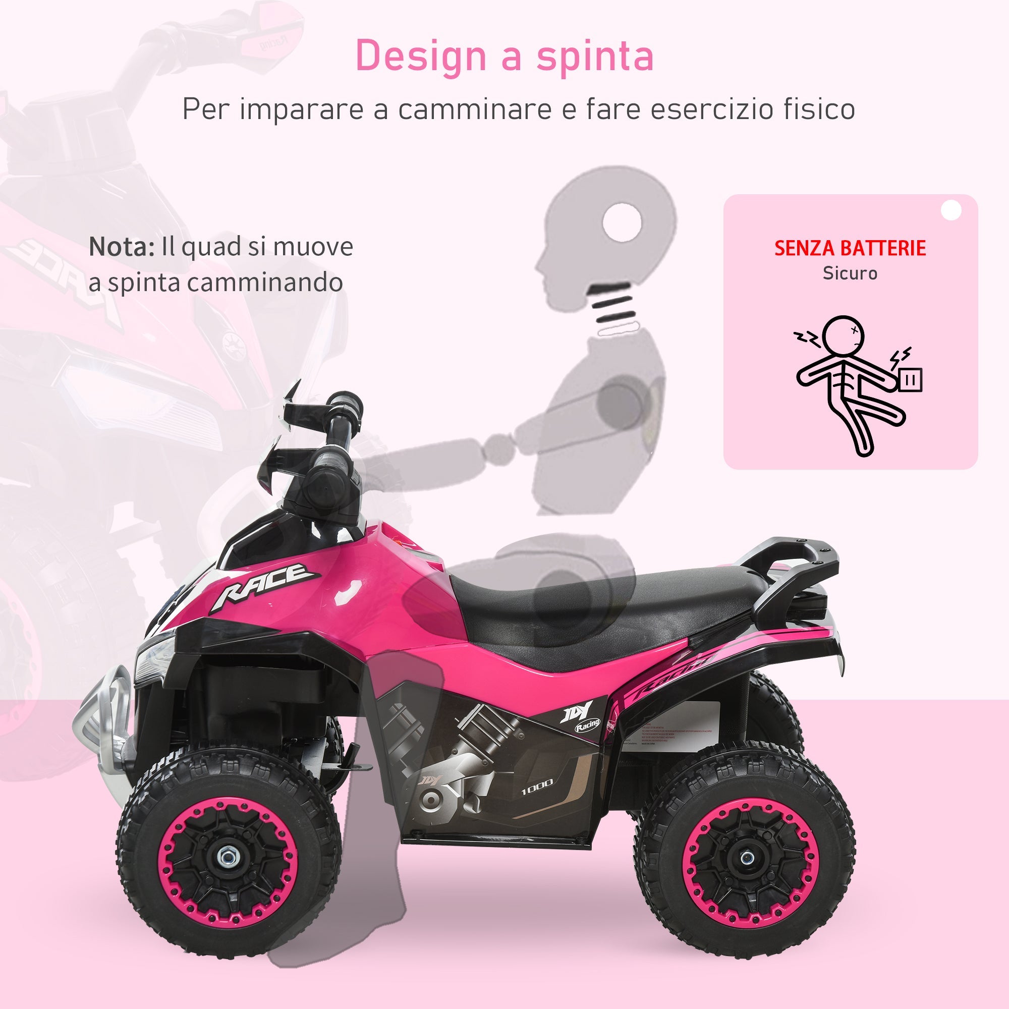 EasyComfort loopquad voor kinderen met licht en geluid – roze