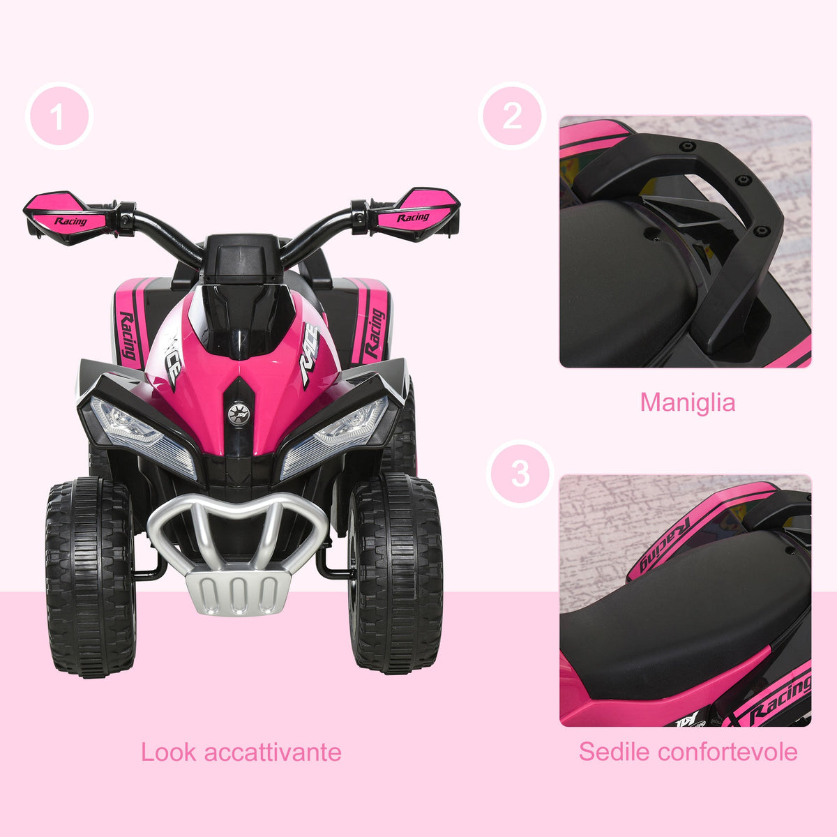 EasyComfort loopquad voor kinderen met licht en geluid – roze