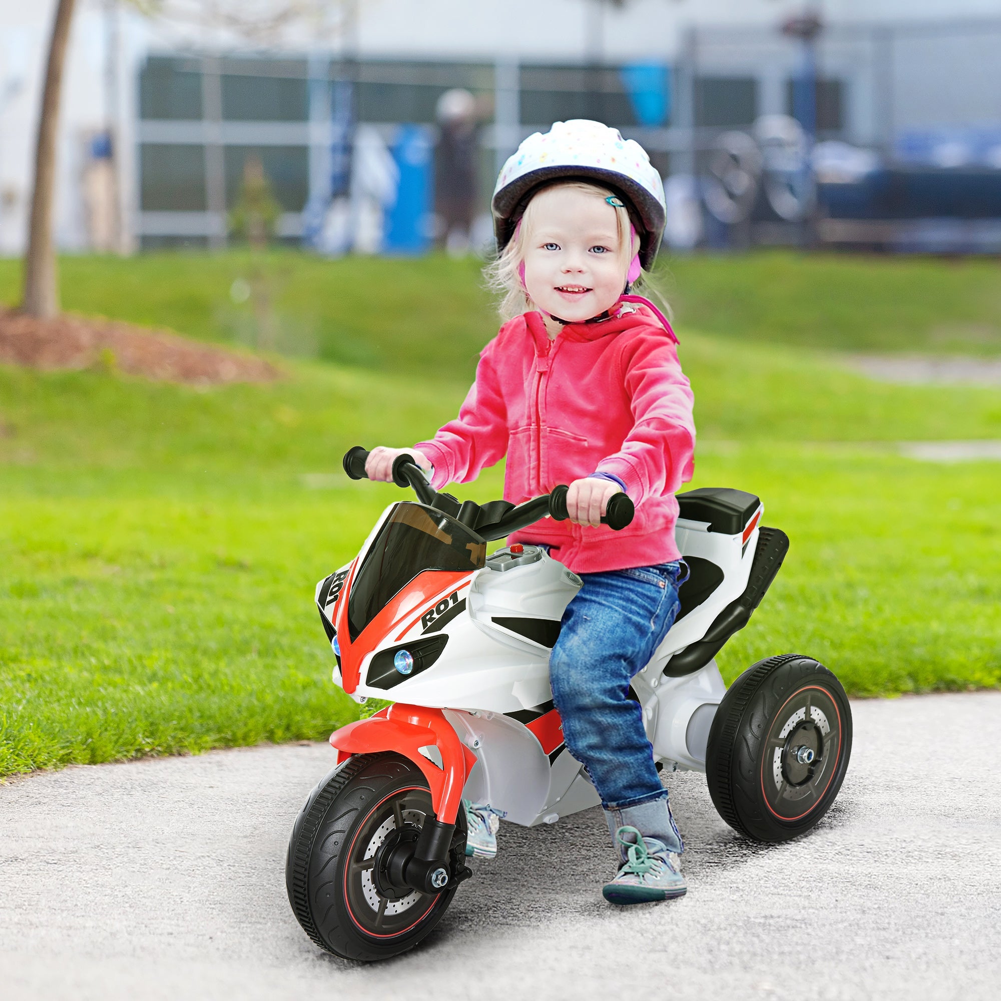 Easycomfort Moto a 3 Ruote per Bambini 18-36 Mesi with Musica Fari Senza Pedale in PP Metallo Bianca Rossa