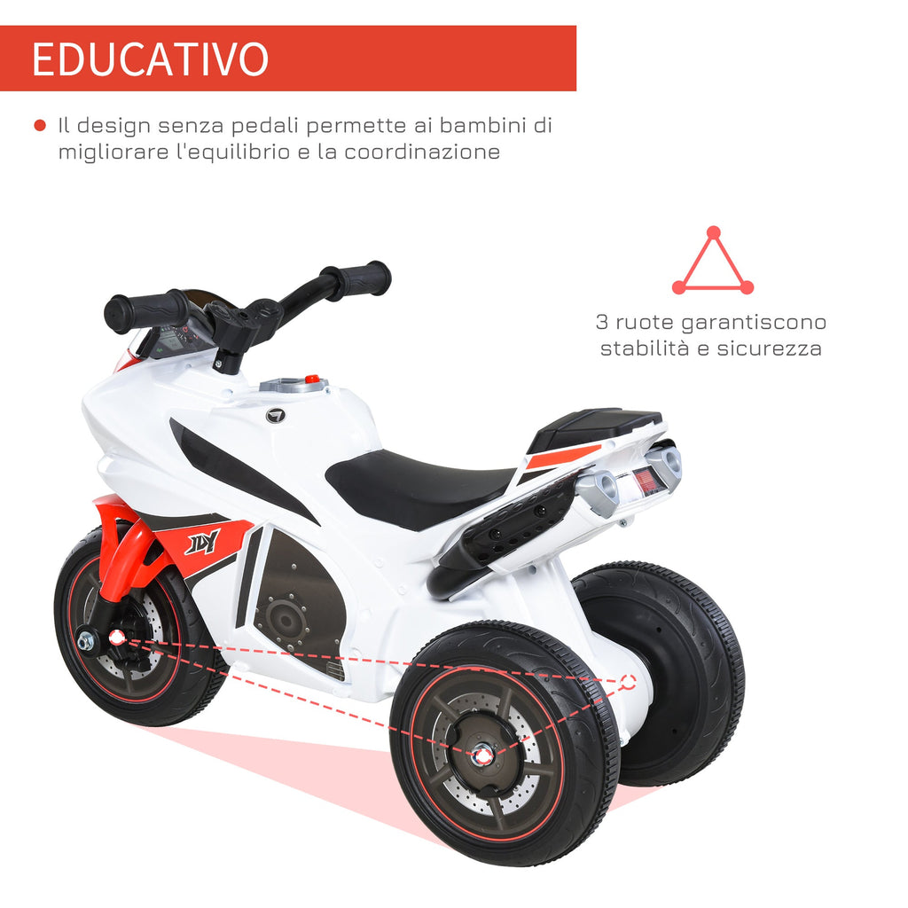 Easycomfort Moto a 3 Ruote per Bambini 18-36 Mesi with Musica Fari Senza Pedale in PP Metallo Bianca Rossa