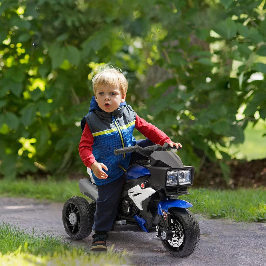 Easycomfort Moto Elettrica per Bambini 3-5 Anni 6V (max. 25kg), Velocità 3km/h, with 3 Ruote, Luci e Suoni, Blu e black, 86x42x52cm