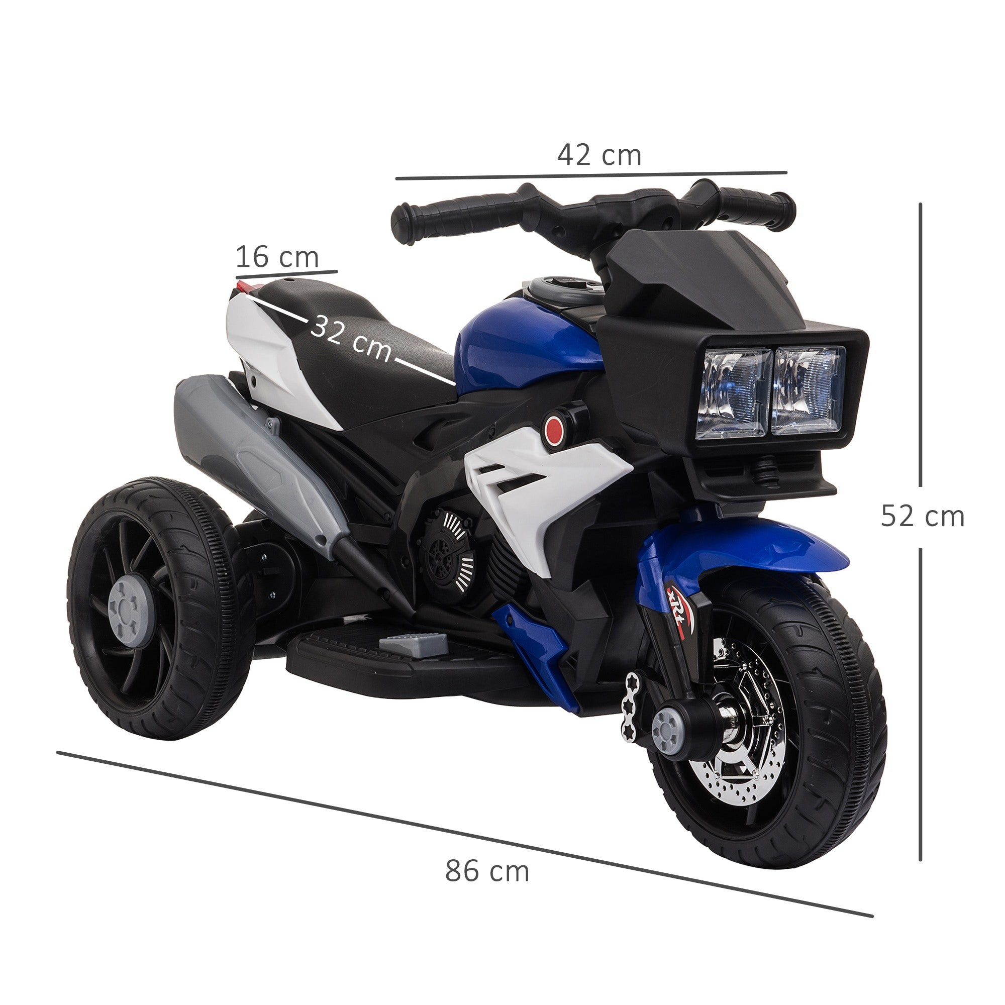 Easycomfort Moto Elettrica per Bambini 3-5 Anni 6V (max. 25kg), Velocità 3km/h, with 3 Ruote, Luci e Suoni, Blu e black, 86x42x52cm