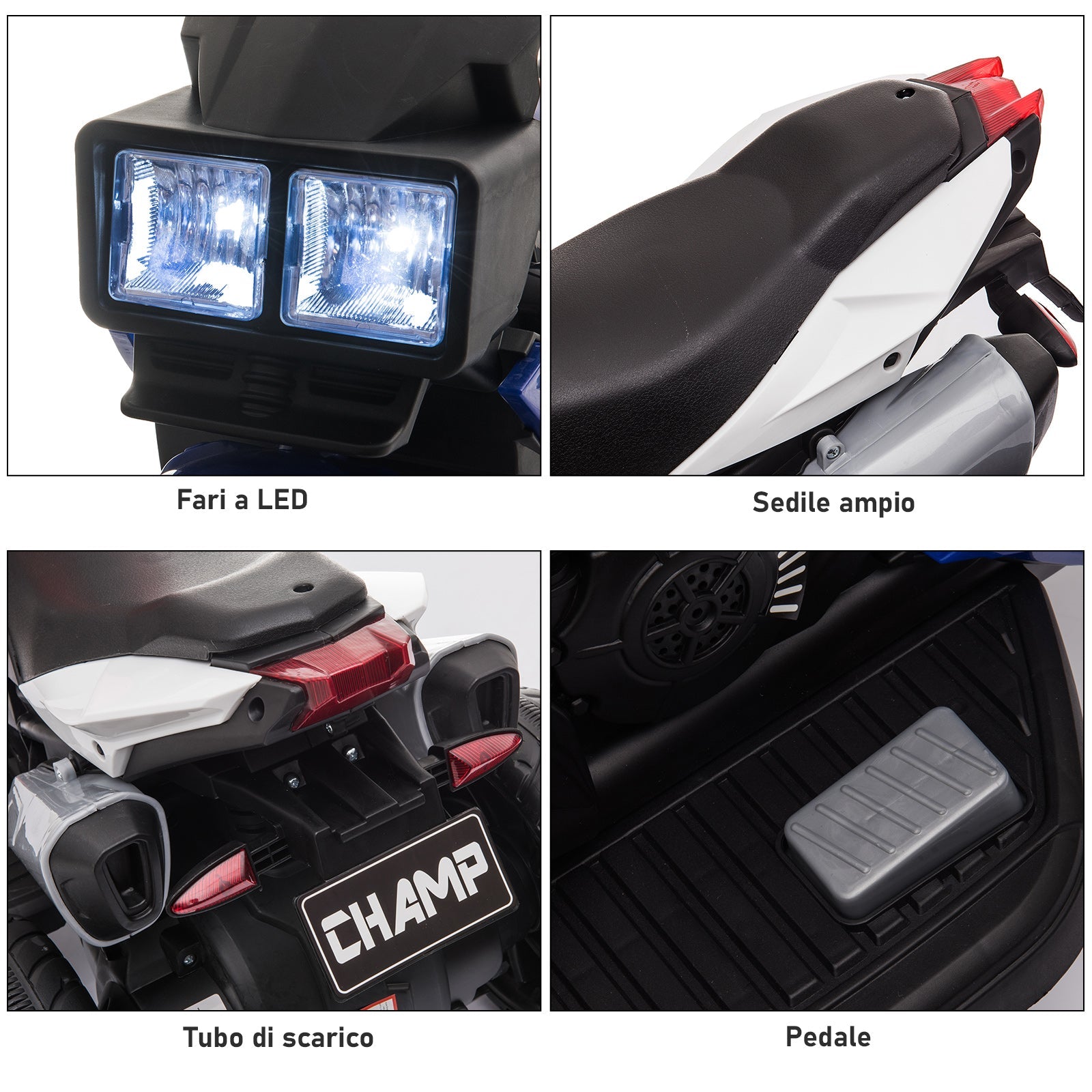 Easycomfort Moto Elettrica per Bambini 3-5 Anni 6V (max. 25kg), Velocità 3km/h, with 3 Ruote, Luci e Suoni, Blu e black, 86x42x52cm