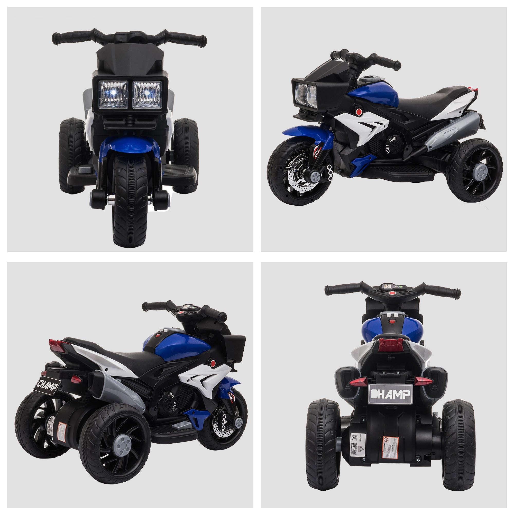 Easycomfort Moto Elettrica per Bambini 3-5 Anni 6V (max. 25kg), Velocità 3km/h, with 3 Ruote, Luci e Suoni, Blu e black, 86x42x52cm