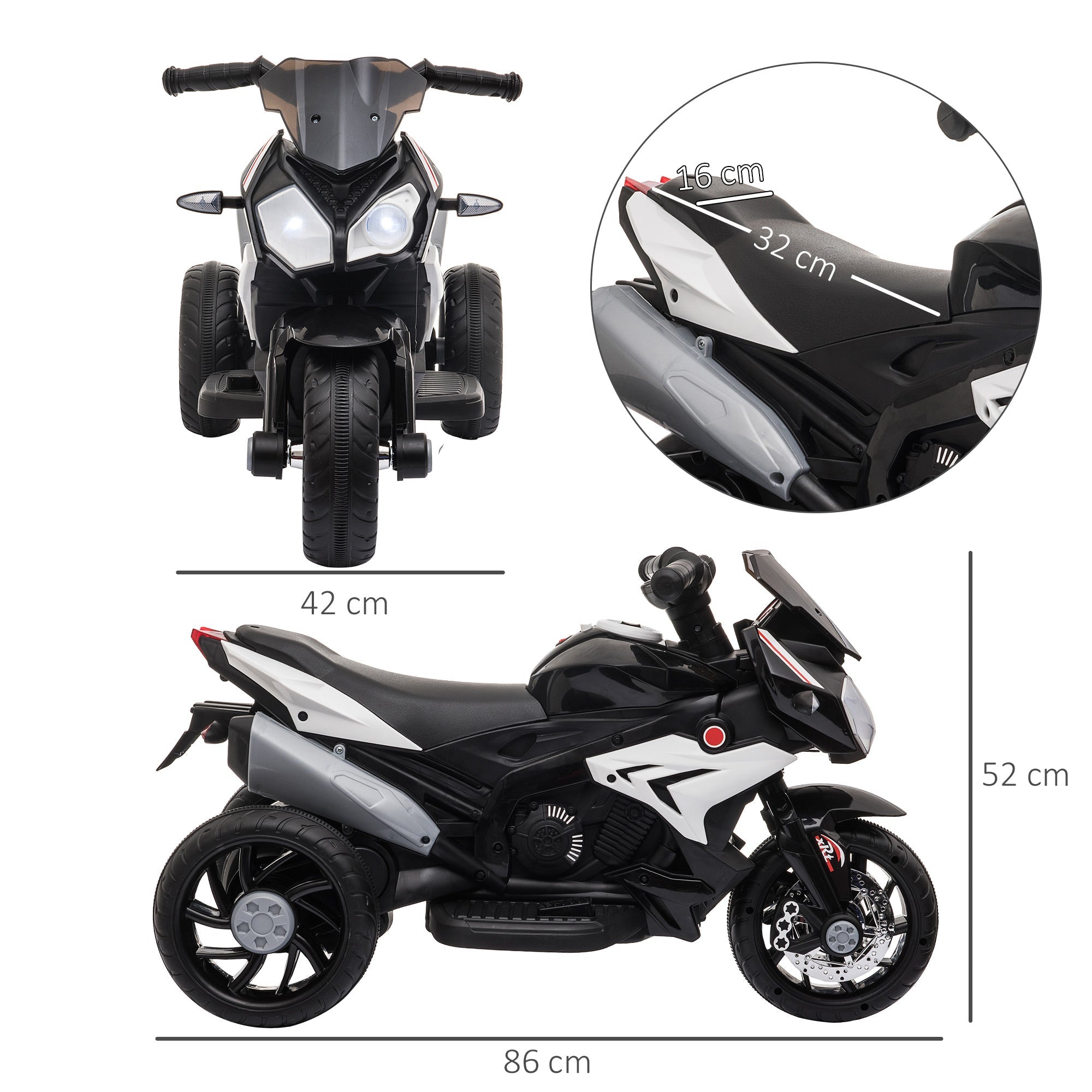 Easycomfort Moto Elettrica per Bambini 3-5 Anni Max. 25kg with Luci, Musica, Batteria 6V e Velocità 3km/h, 86cmx42cmx52cm Nera