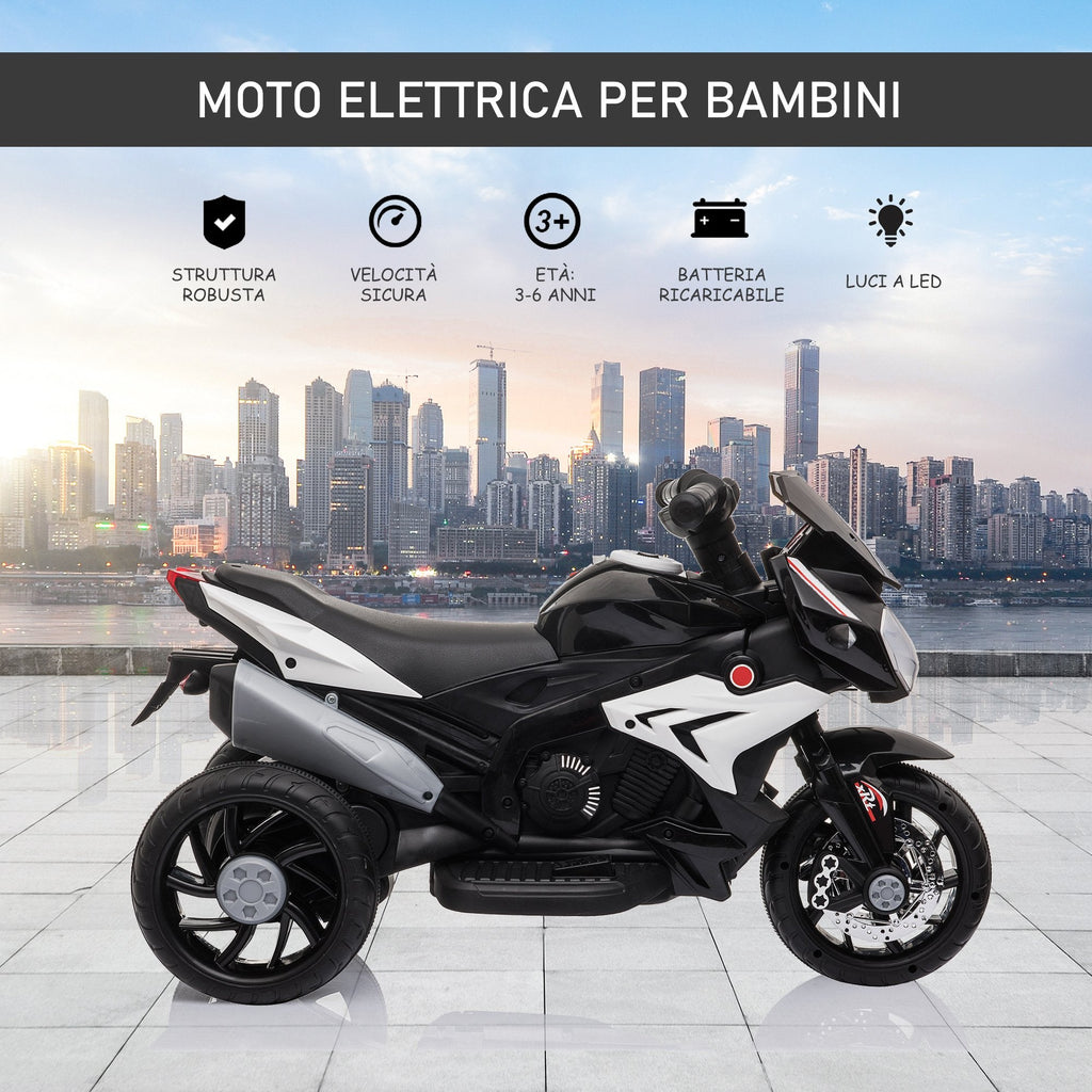 Easycomfort Moto Elettrica per Bambini 3-5 Anni Max. 25kg with Luci, Musica, Batteria 6V e Velocità 3km/h, 86cmx42cmx52cm Nera