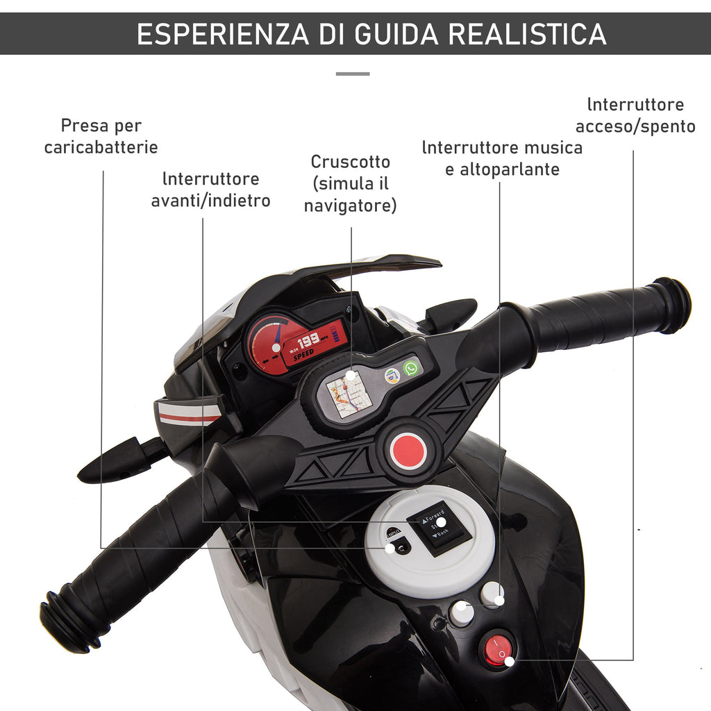 Easycomfort Moto Elettrica per Bambini 3-5 Anni Max. 25kg with Luci, Musica, Batteria 6V e Velocità 3km/h, 86cmx42cmx52cm Nera
