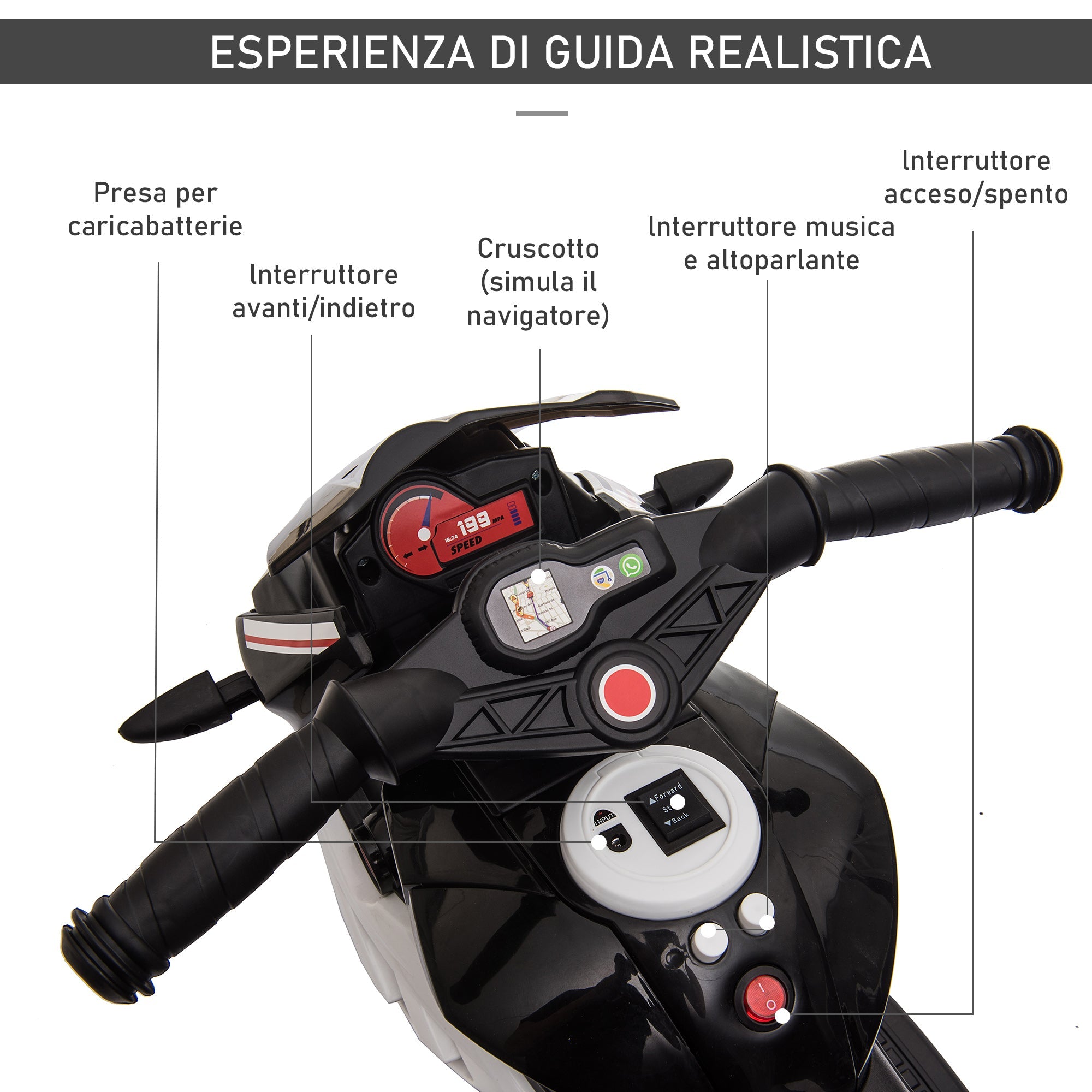 Easycomfort Moto Elettrica per Bambini 3-5 Anni Max. 25kg with Luci, Musica, Batteria 6V e Velocità 3km/h, 86cmx42cmx52cm Nera