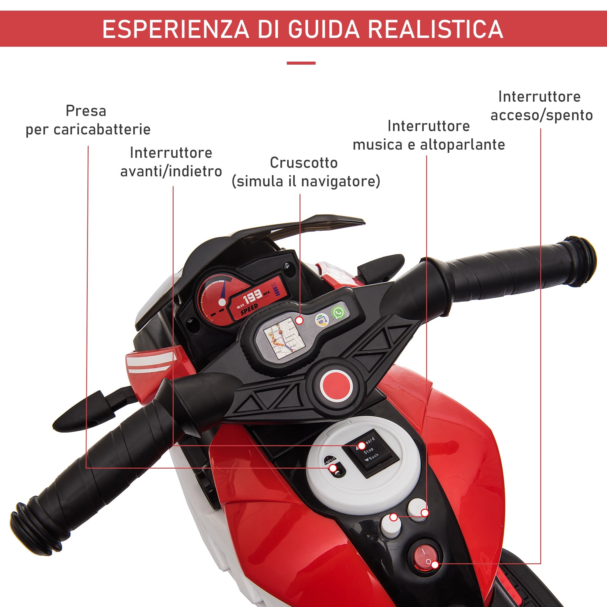 Easycomfort Moto Elettrica per Bambini 3-5 Anni Max. 25kg with Luci, Musica, Batteria 6V e Velocità 3km/h, 86cmx42cmx52cm Rossa